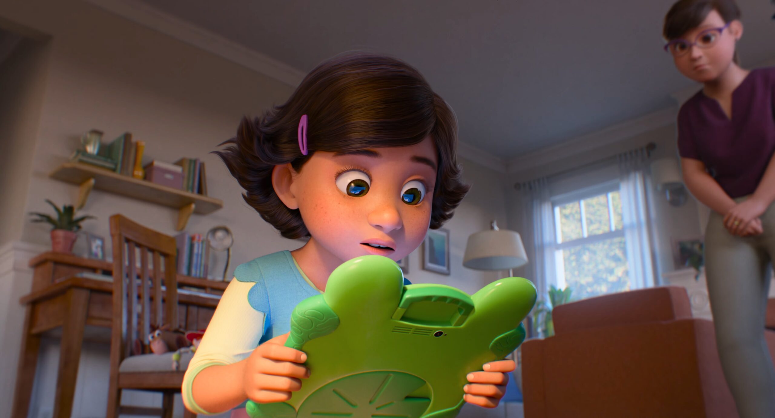 Bonnie holding Lilypad in Toy Story 5.
