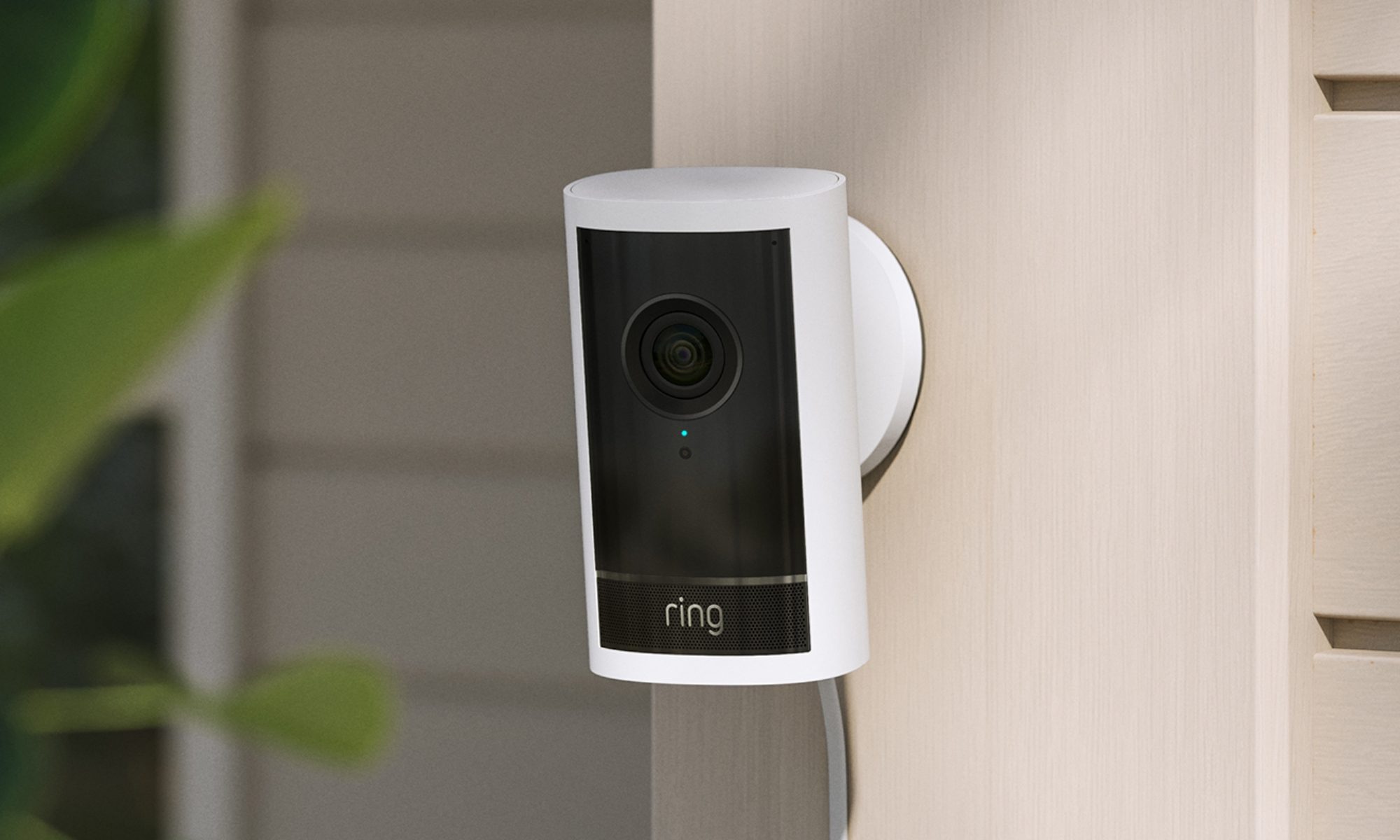 Picture of the Amazon Ring security camera installed on a wall.