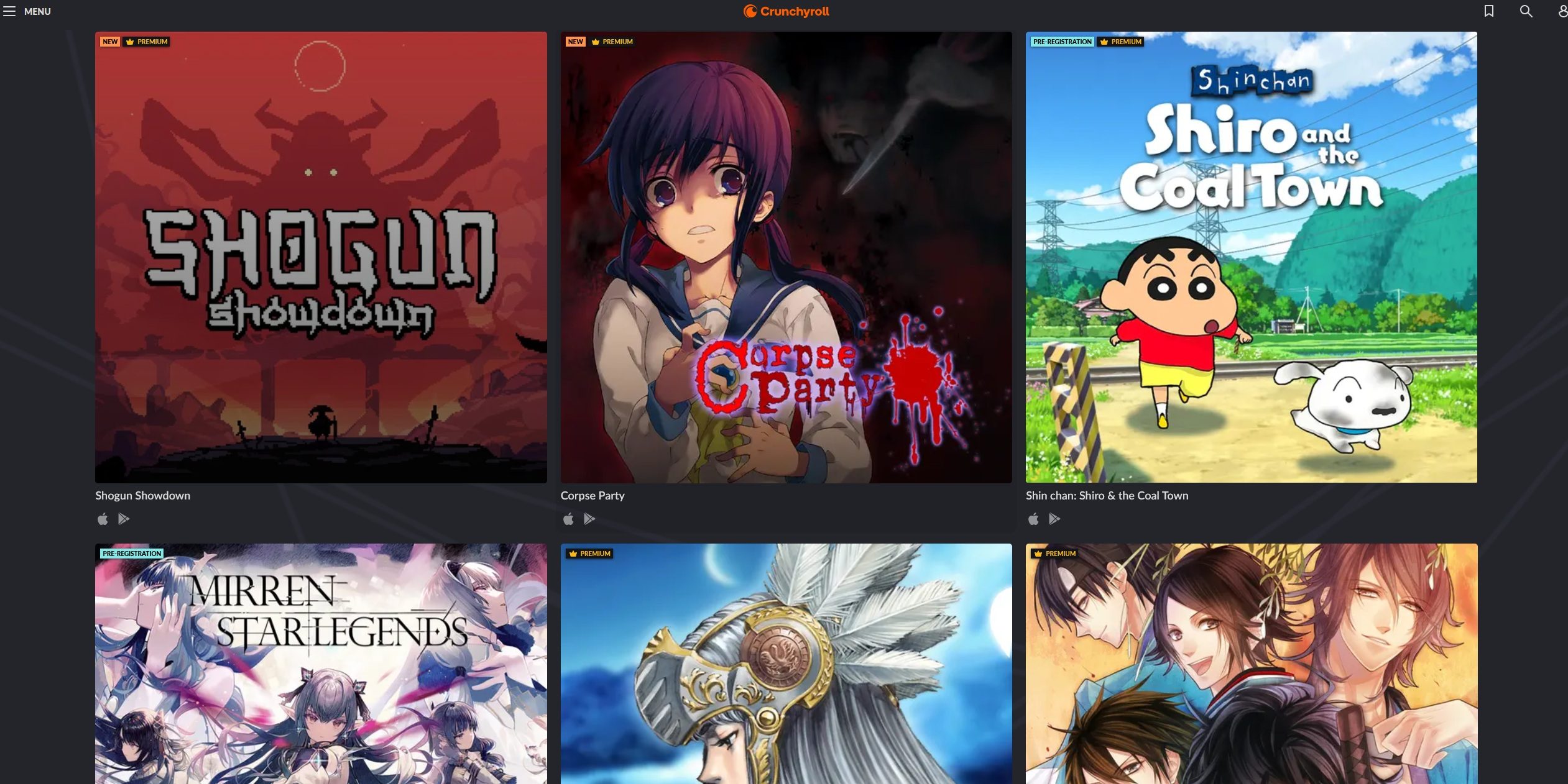 Some of the Cruncyroll games.