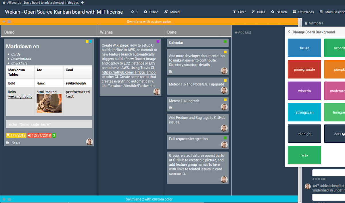 Board interface in WeKan.