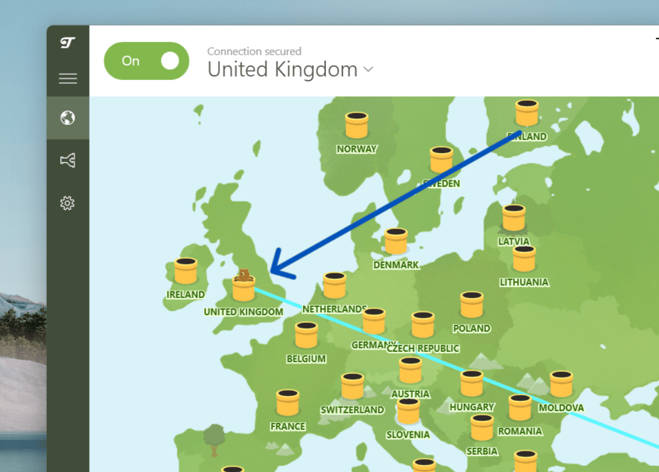 A new connection in TunnelBear VPN.