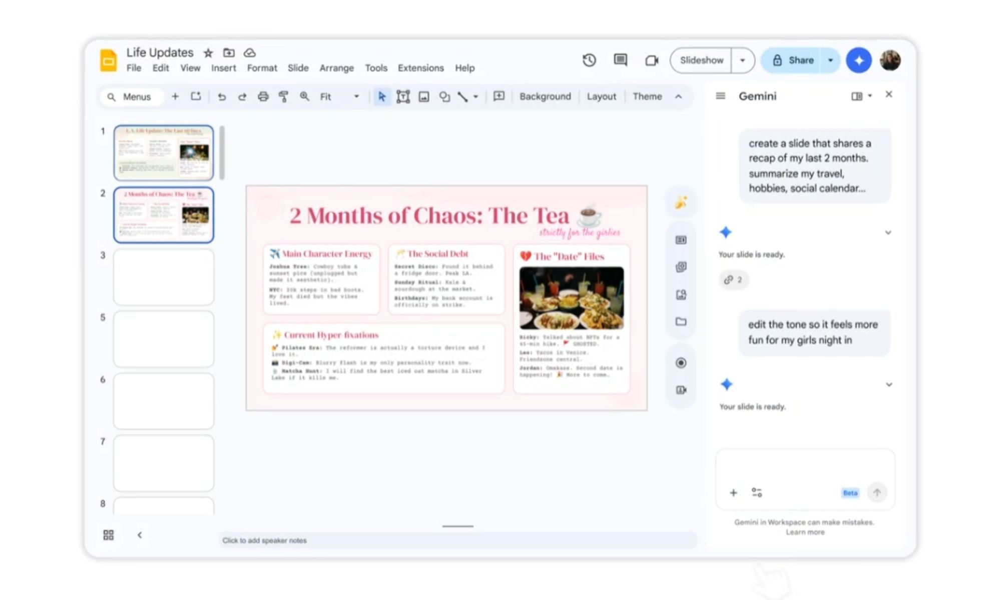 Gemini improved editing in Google Slides.