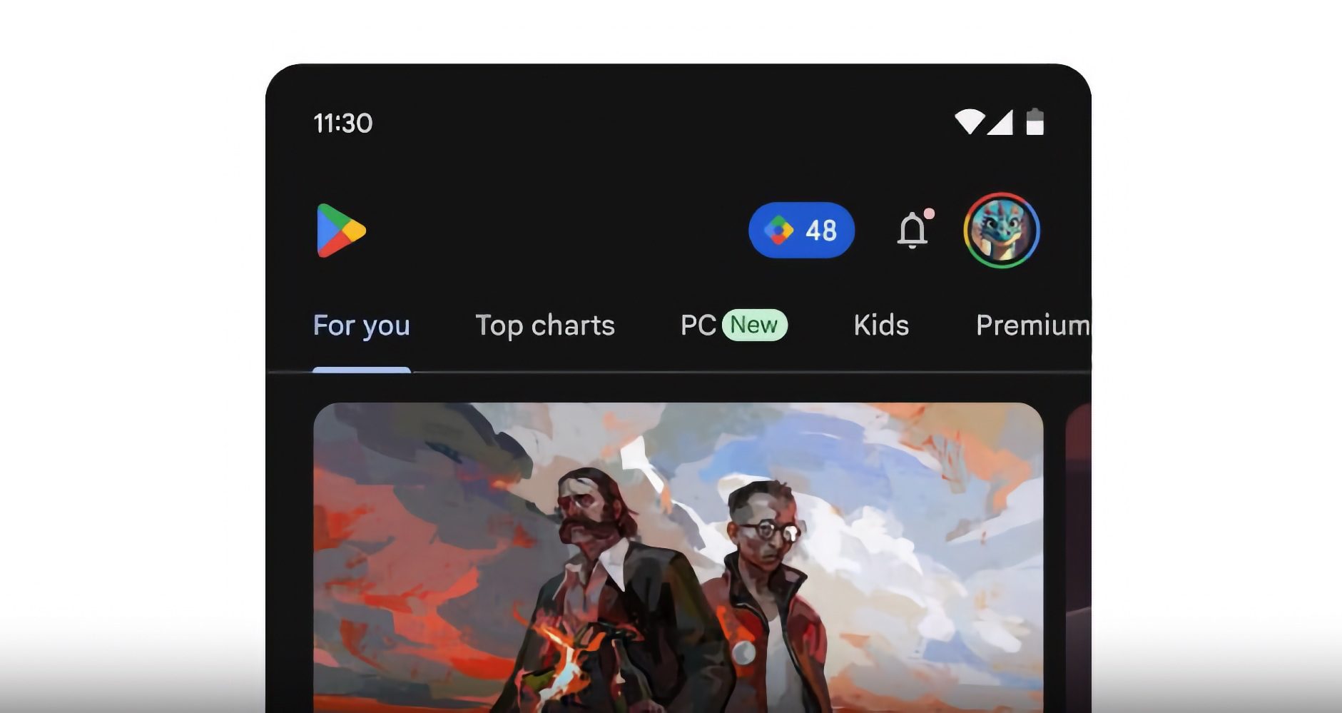 Google Play showing PC section