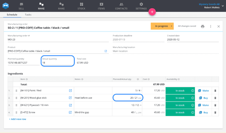 Katana MRP dashboard