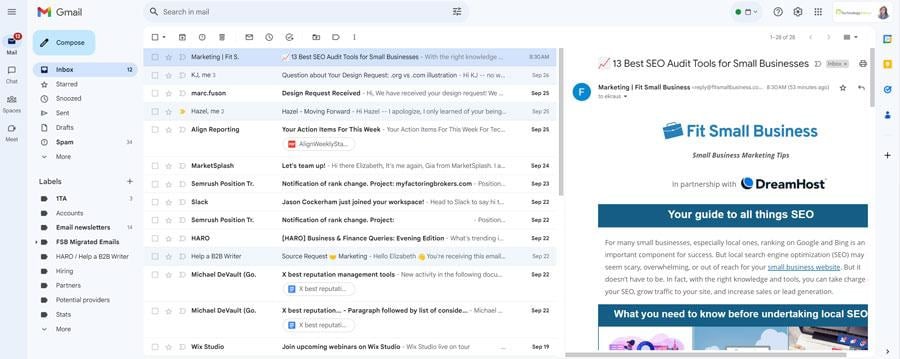Interface of Google Workspace's Gmail email.