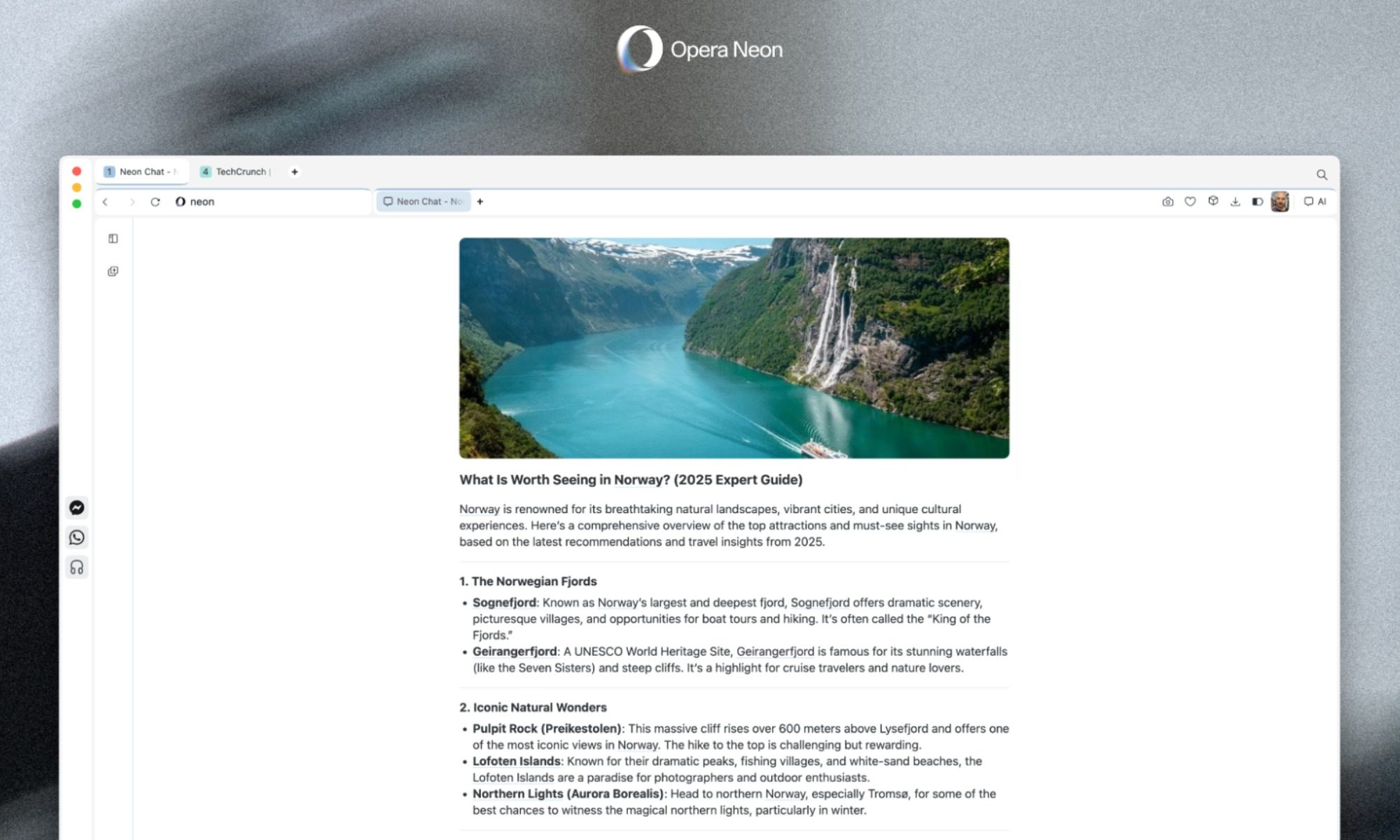 Homepage of Opera Neon browser.
