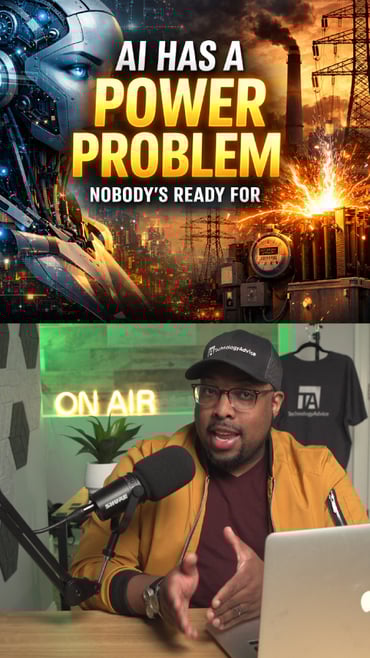A YouTube Shorts thumbnail of a power problem with AI.