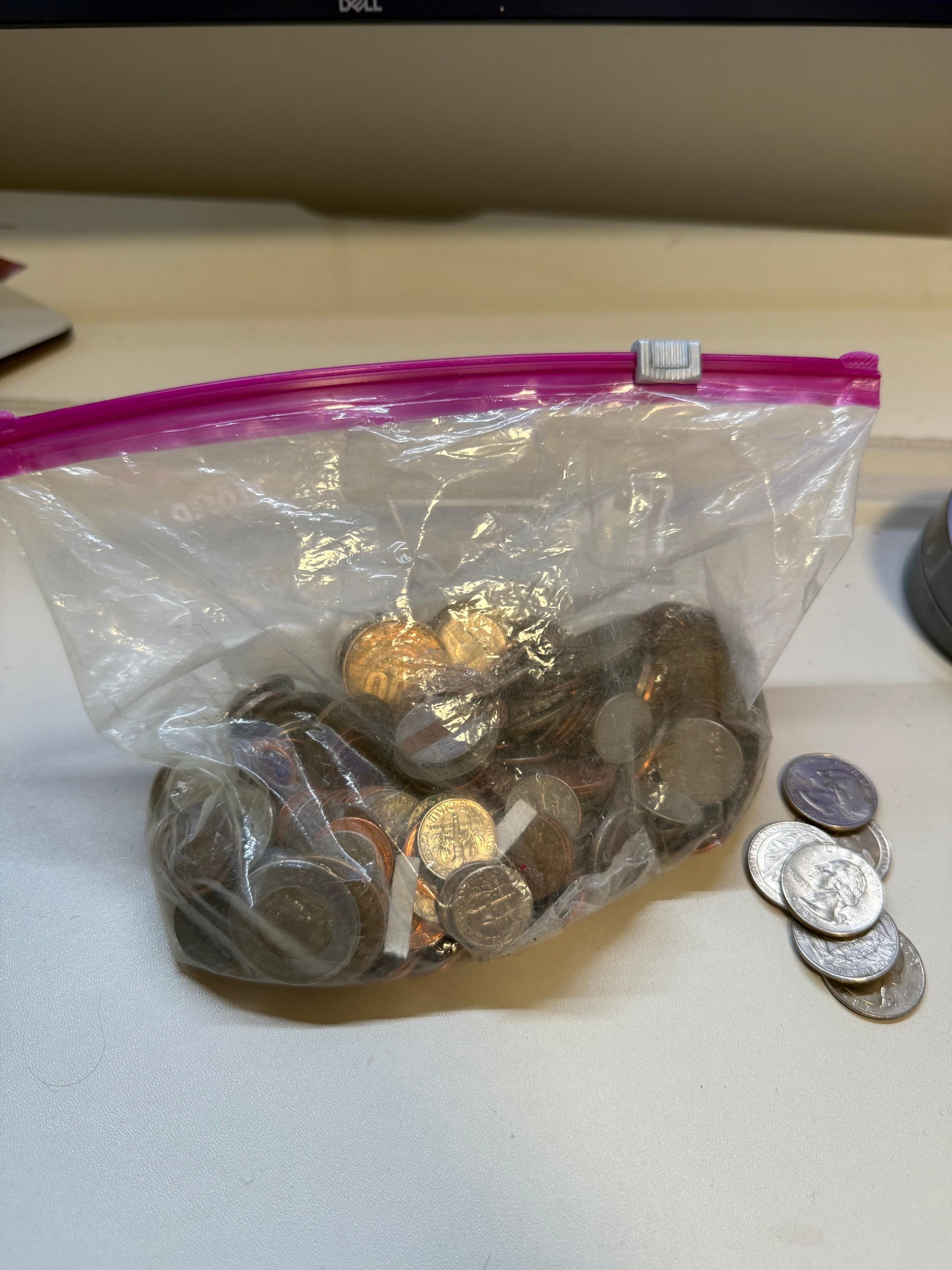 This bag of untold riches (sans quarters) could be yours!