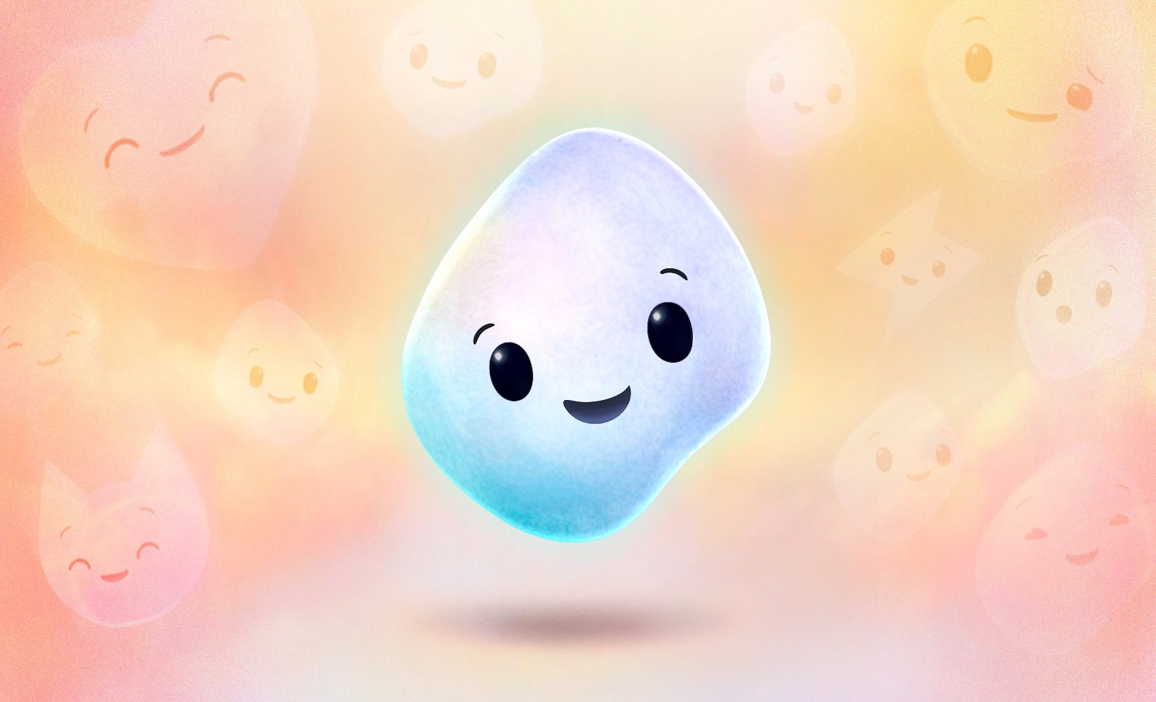 Copilot Appearance face with a smile on a pink cloudy background.