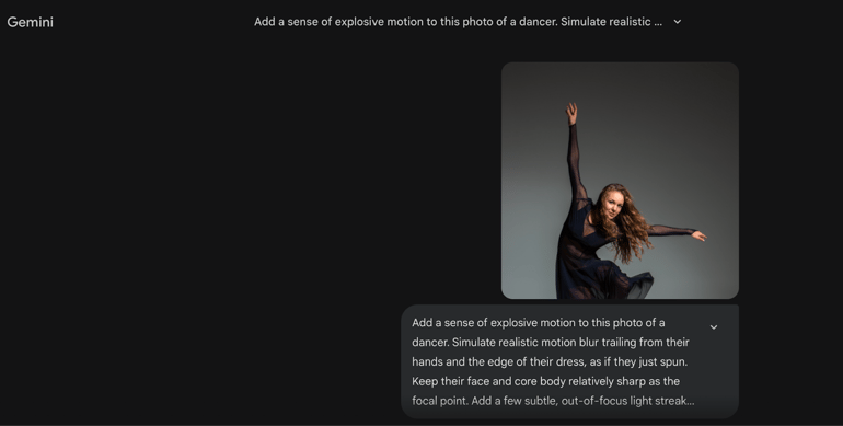 Gemini prompt for a woman dancing.