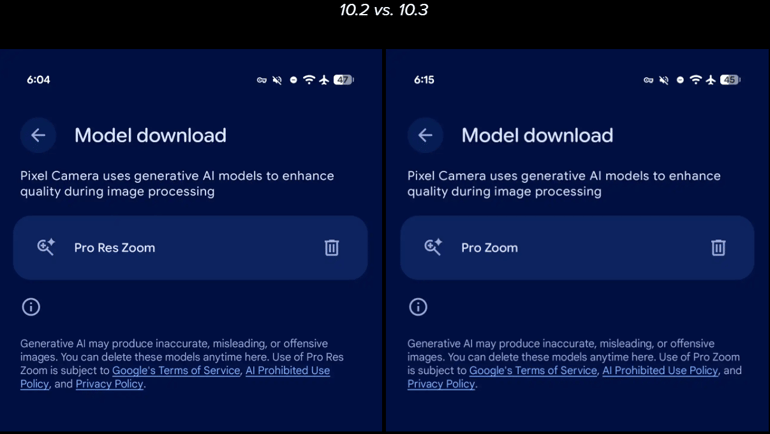 Pro Zoom model download on Google Pixel 10 Pro.