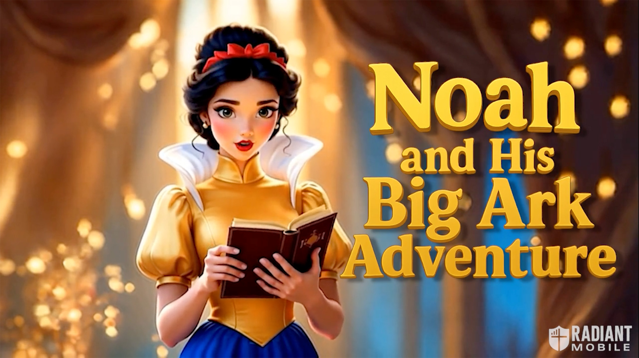 Screenshot of an AI Snow White reading “Noah and his Big Ark Adventure”