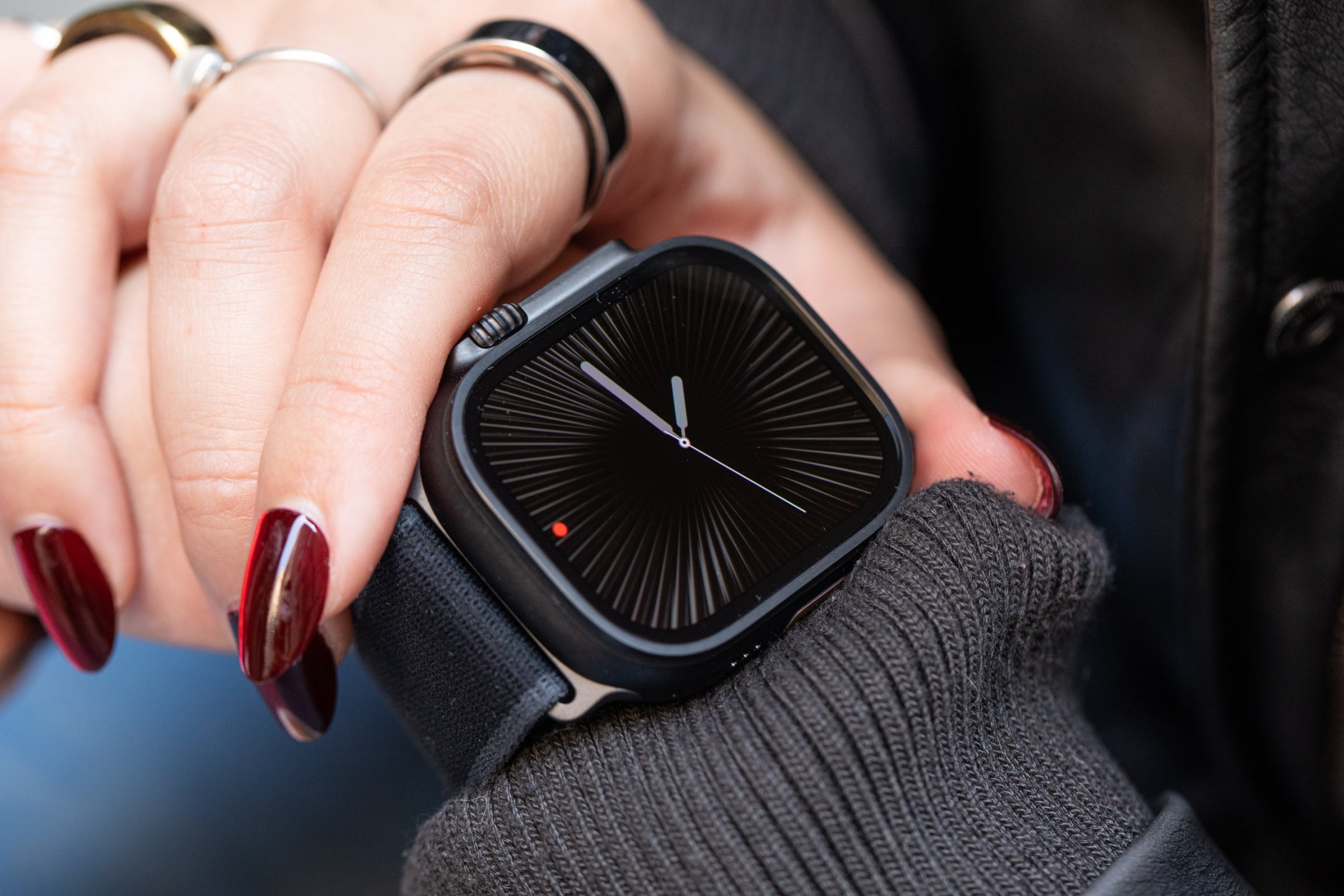 Close up of the black Apple Watch Ultra 2