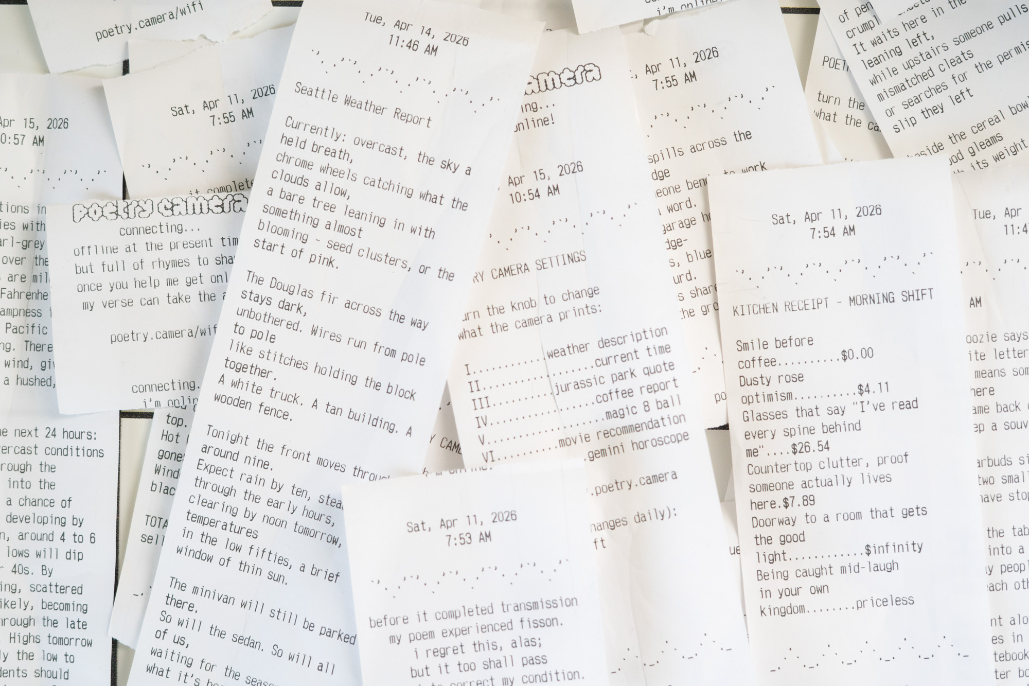 Printed poems from the Poetry Camera