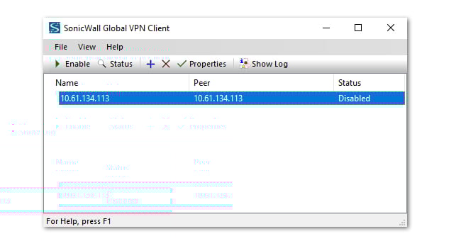 Configuring connection properties in SonicWall.