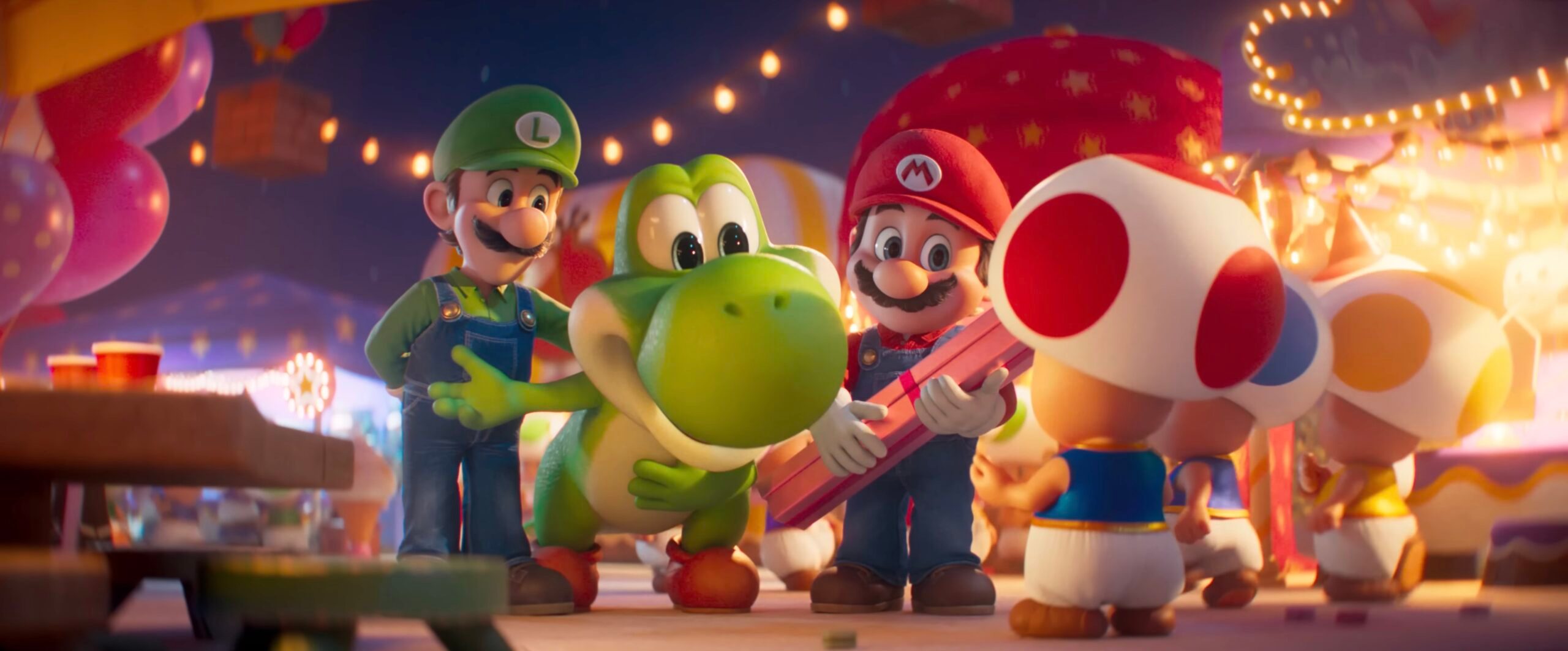 Luigi, Yoshi, Mario, and Toad in The Super Mario Galaxy Movie.