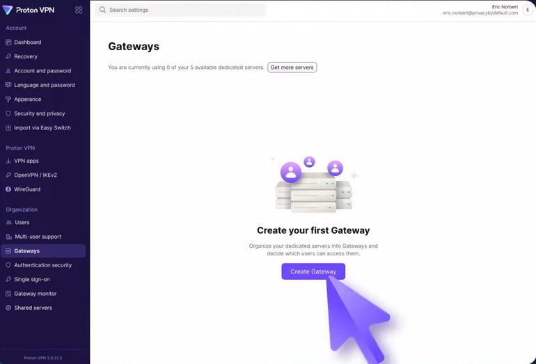 Proton VPN dashboard
