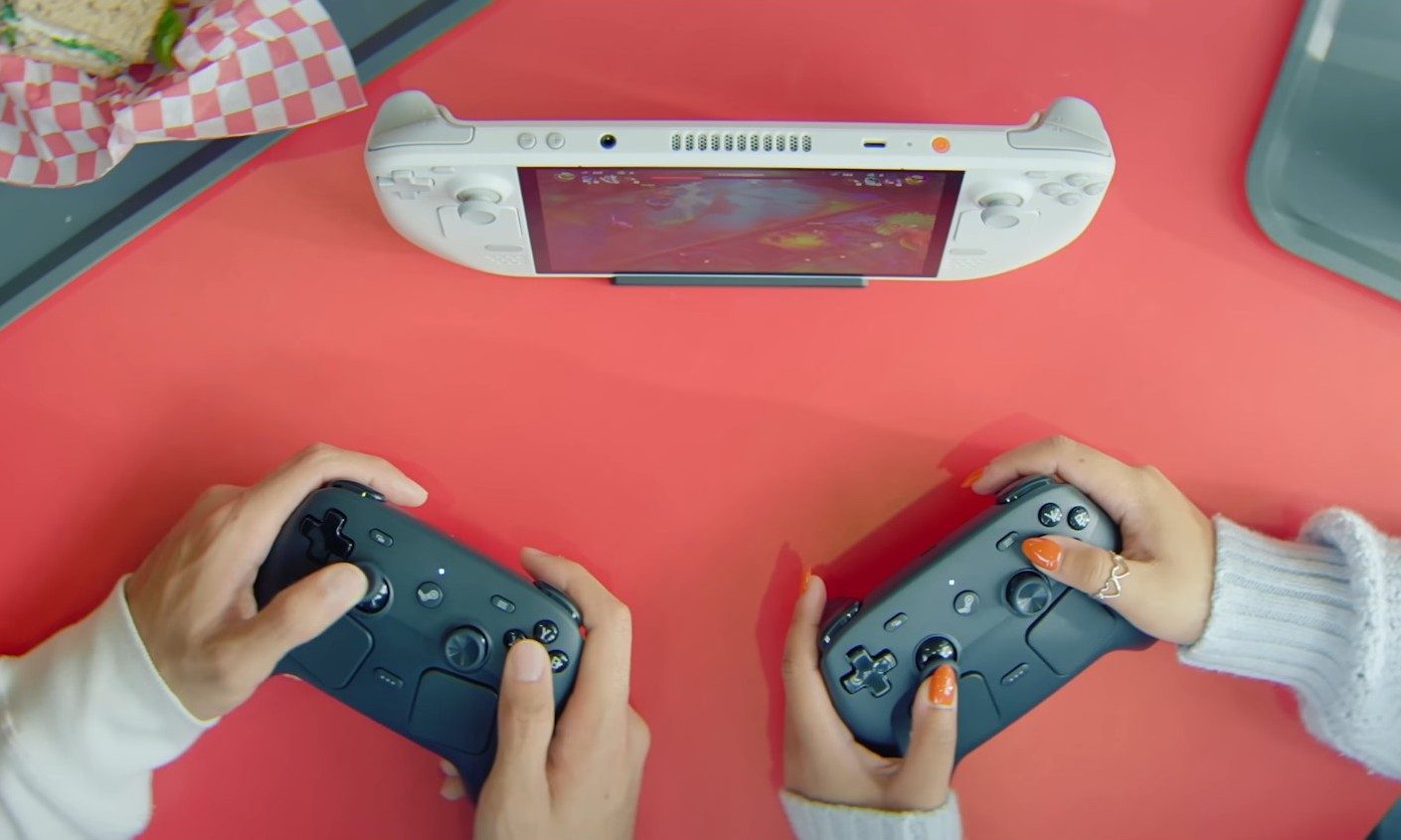 Two Steam Controllers in use with the Steam Deck