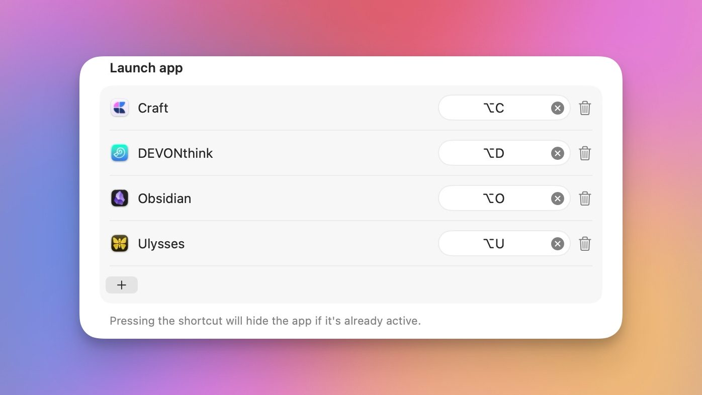Supercharge app launch shortcut settings