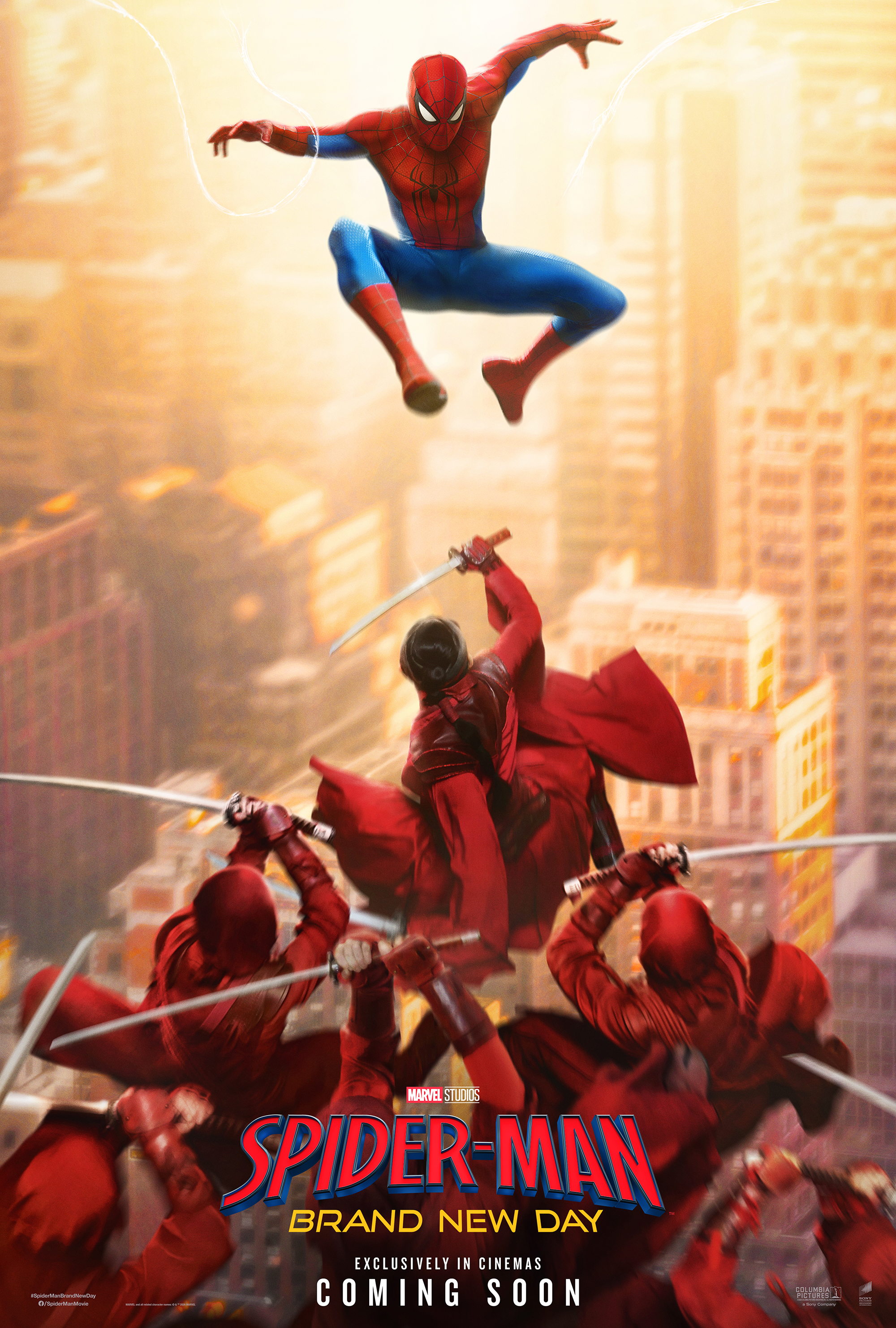 A poster for Spider-Man: Brand New Day showing the titular hero preparing to engage members of The Hand