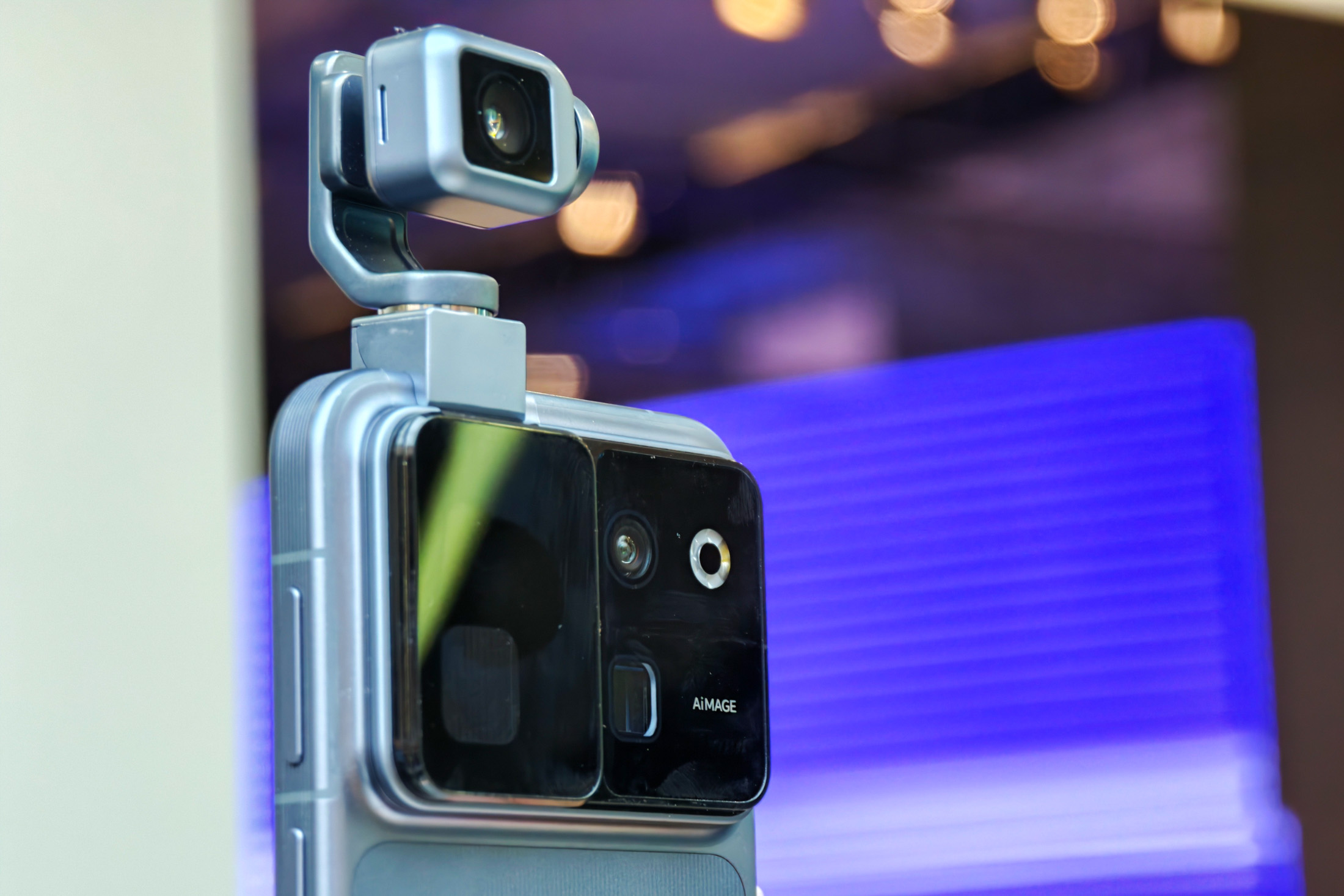 Photo of Honor Robot Phone’s gimbal camera from the back at MWC 2026