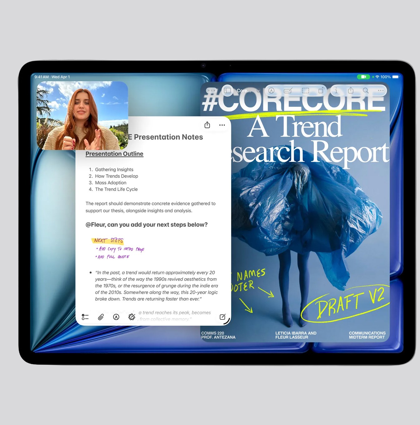 The new iPad Air with M4 showing multiple apps on screen.