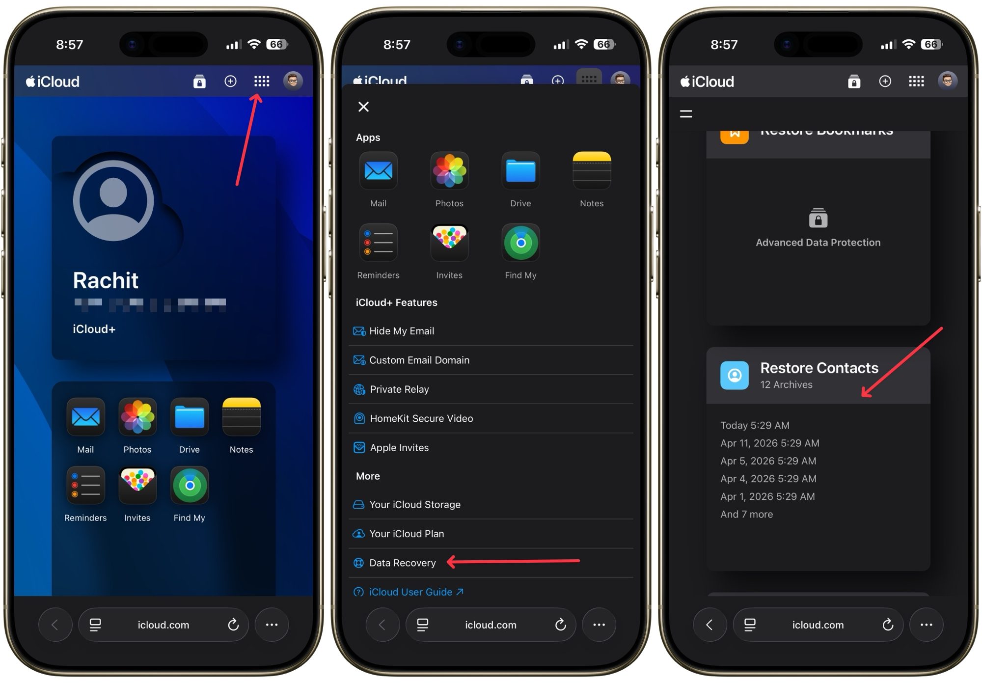 opening data recovery settings