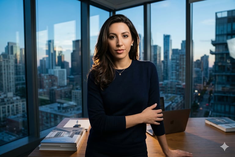 Image of a woman on office wearing professional attire.