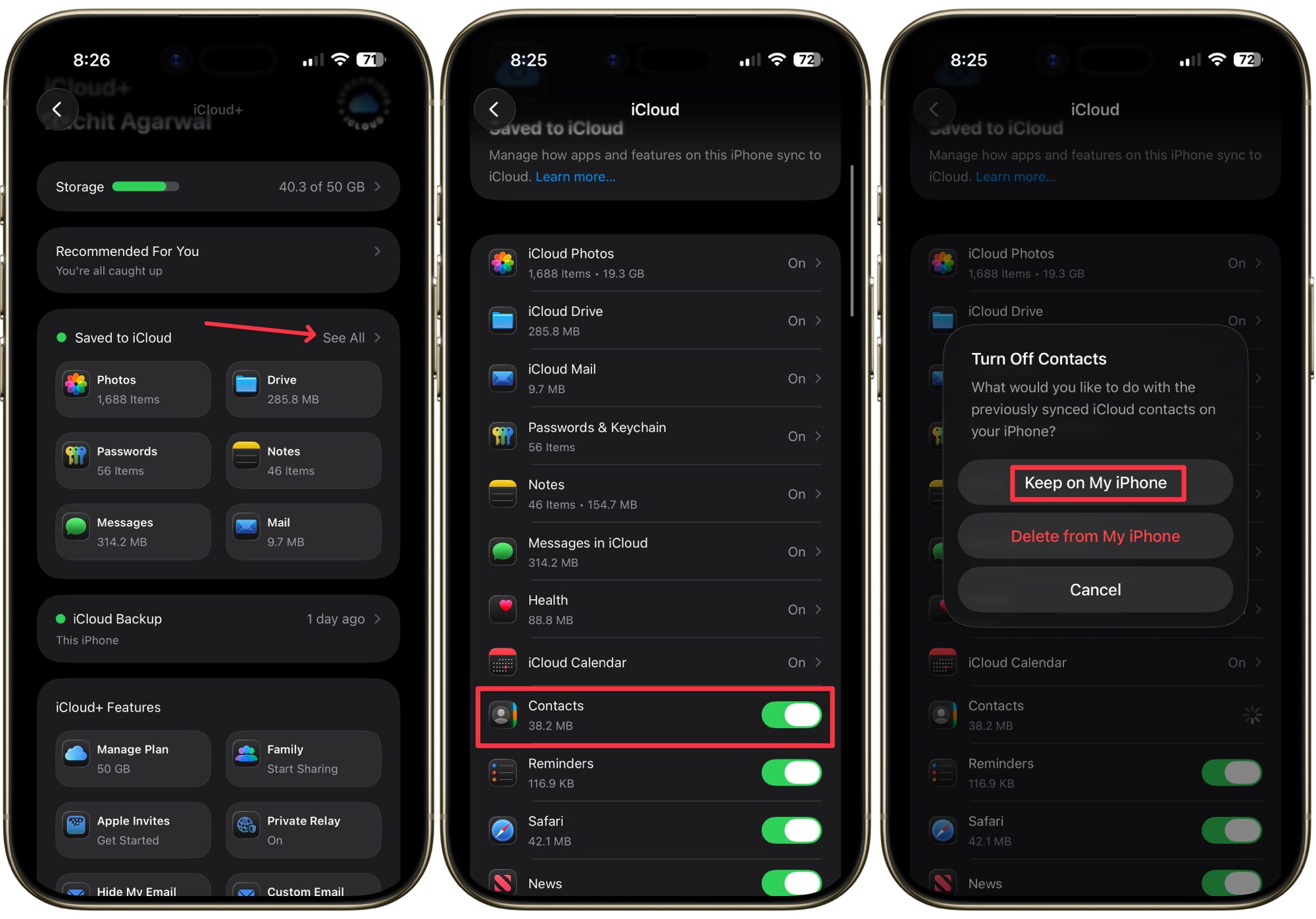 turning off contacts sync on iPhone