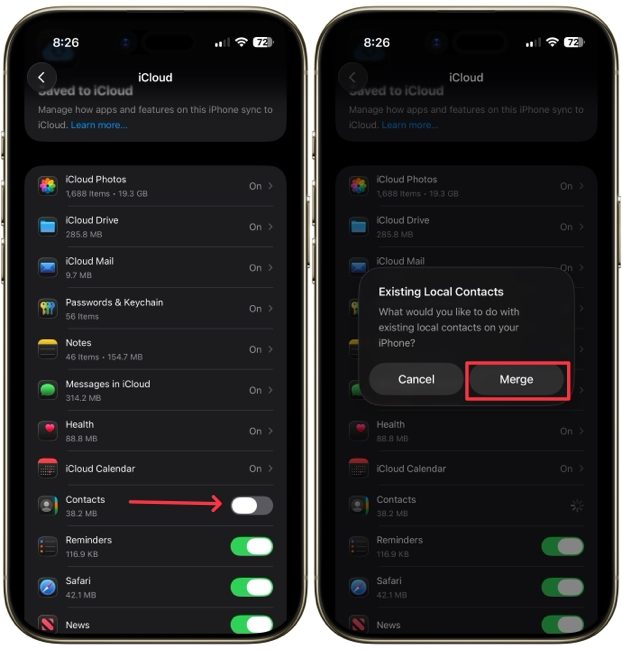 turning on contact sync