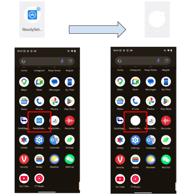 Screenshot from Zimperium/RecruitRat making itself invisible.