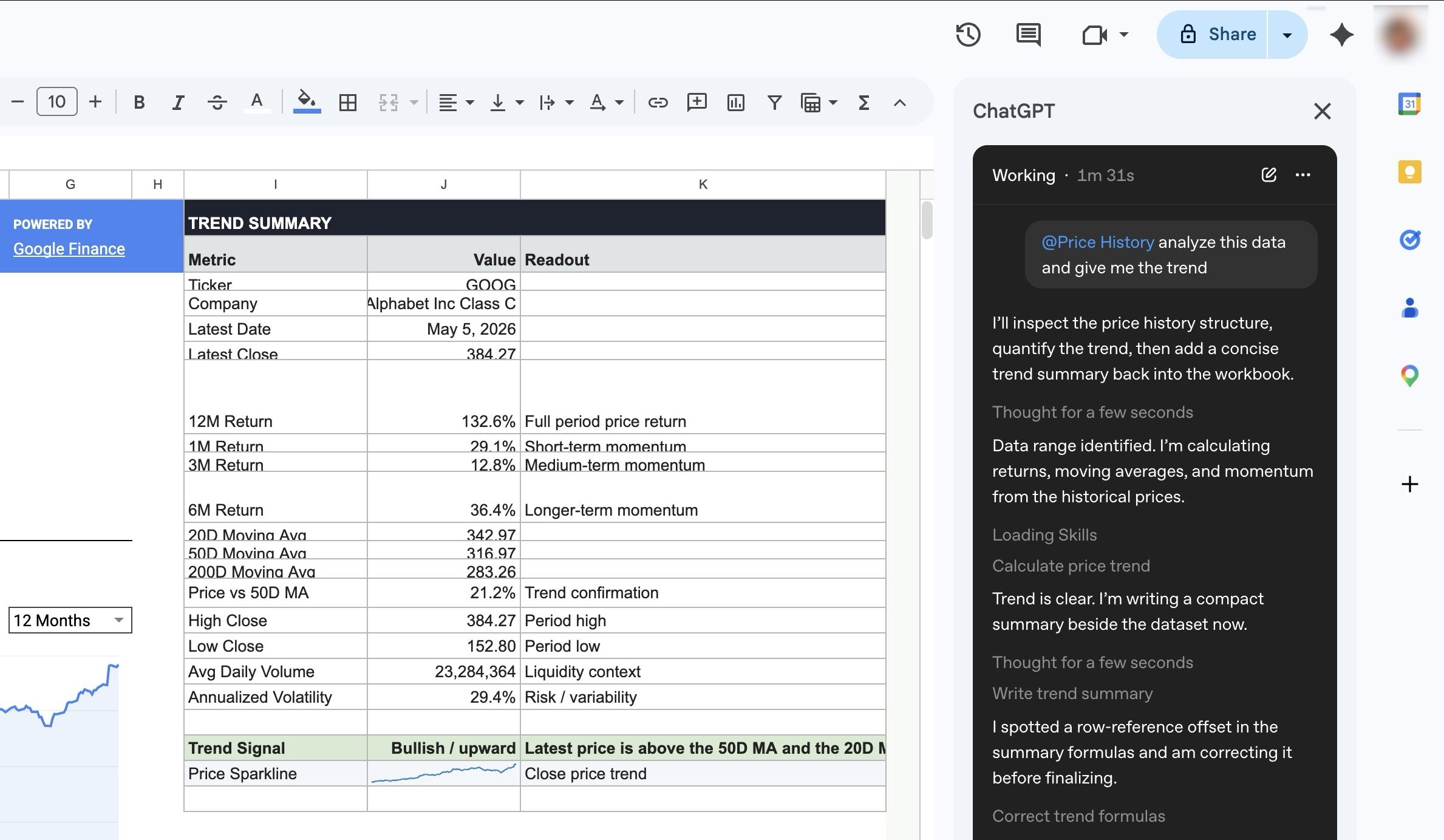 ChatGPT working inside Google Sheets