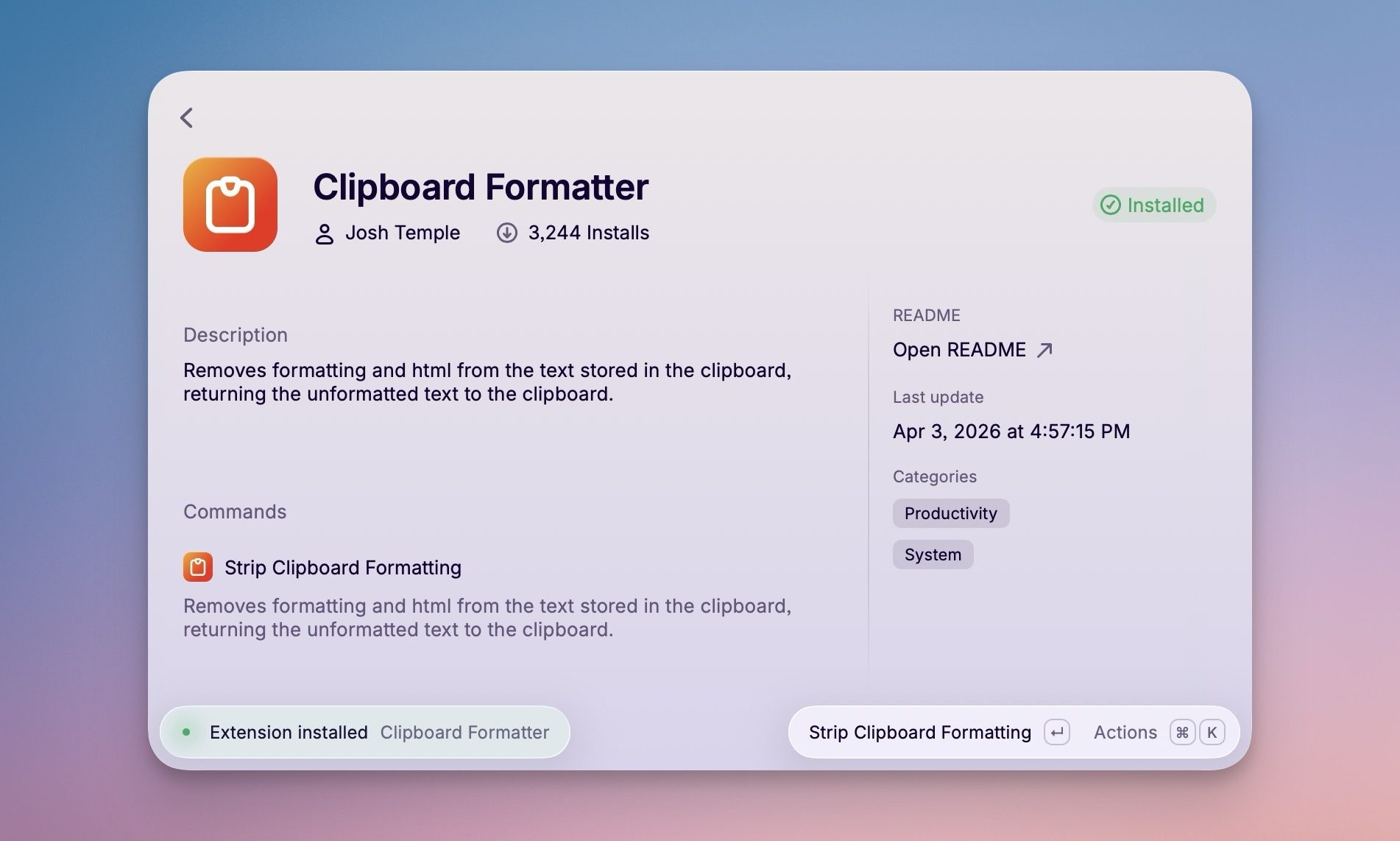 Clipboard formatter extension in Raycast