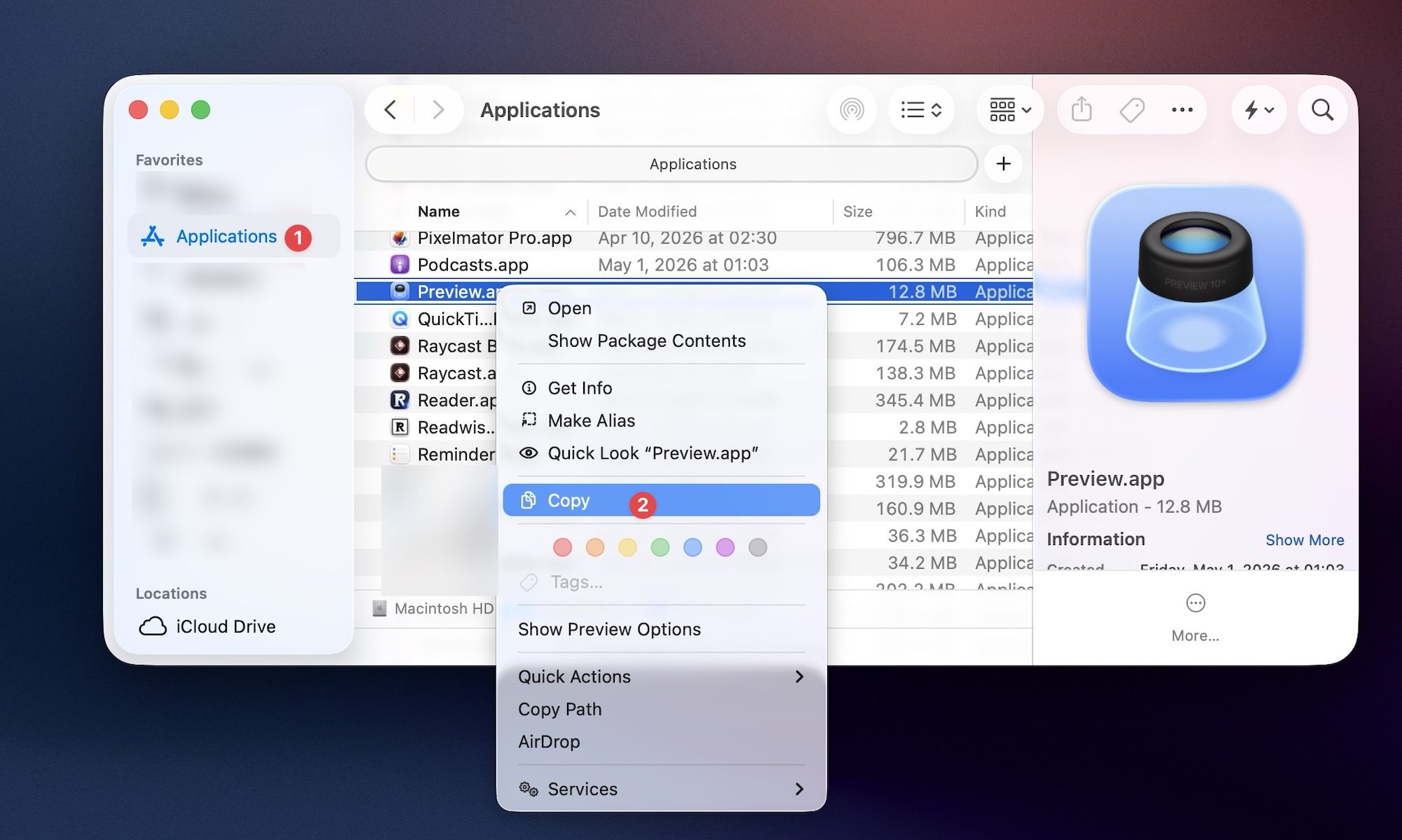 Copying an app in Finder