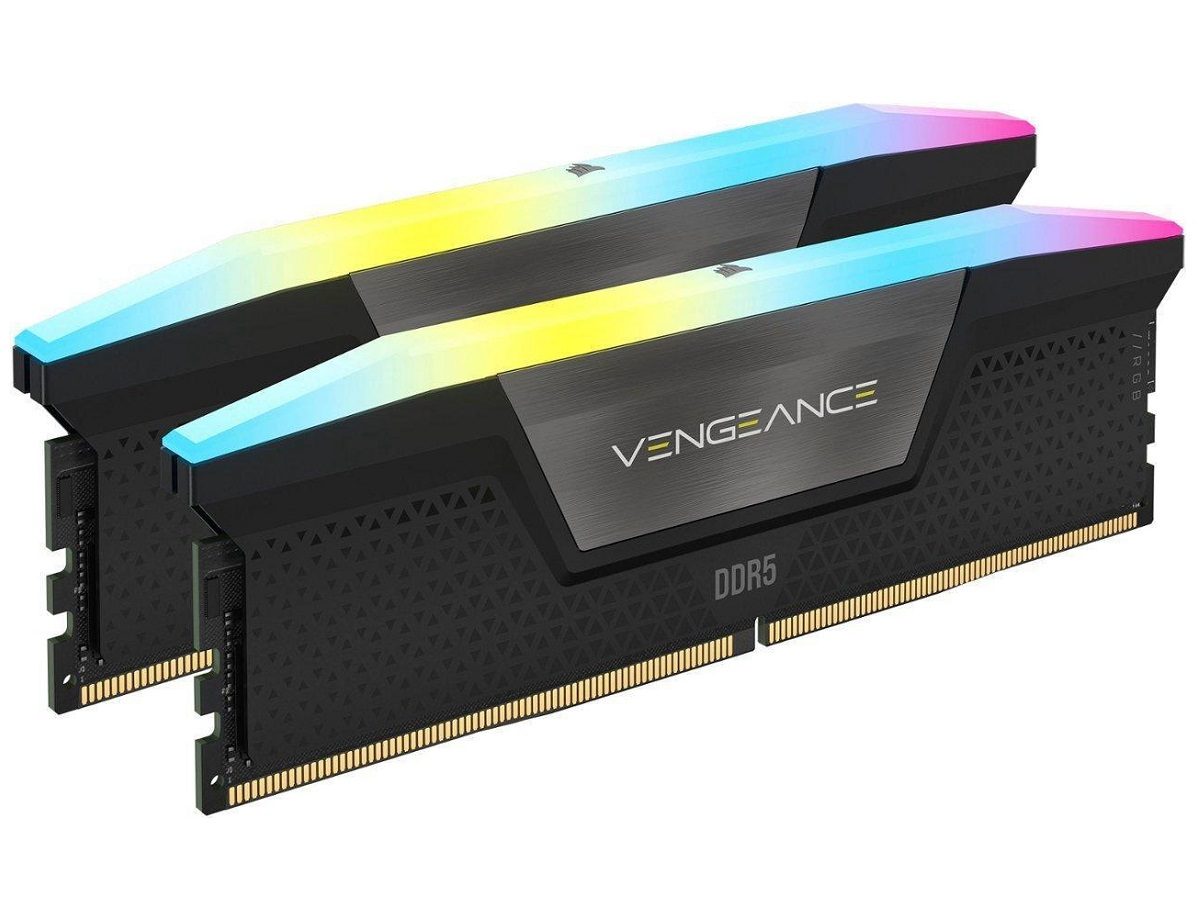 The Corsair Vengeance RGB DDR5 RAM on a white background.