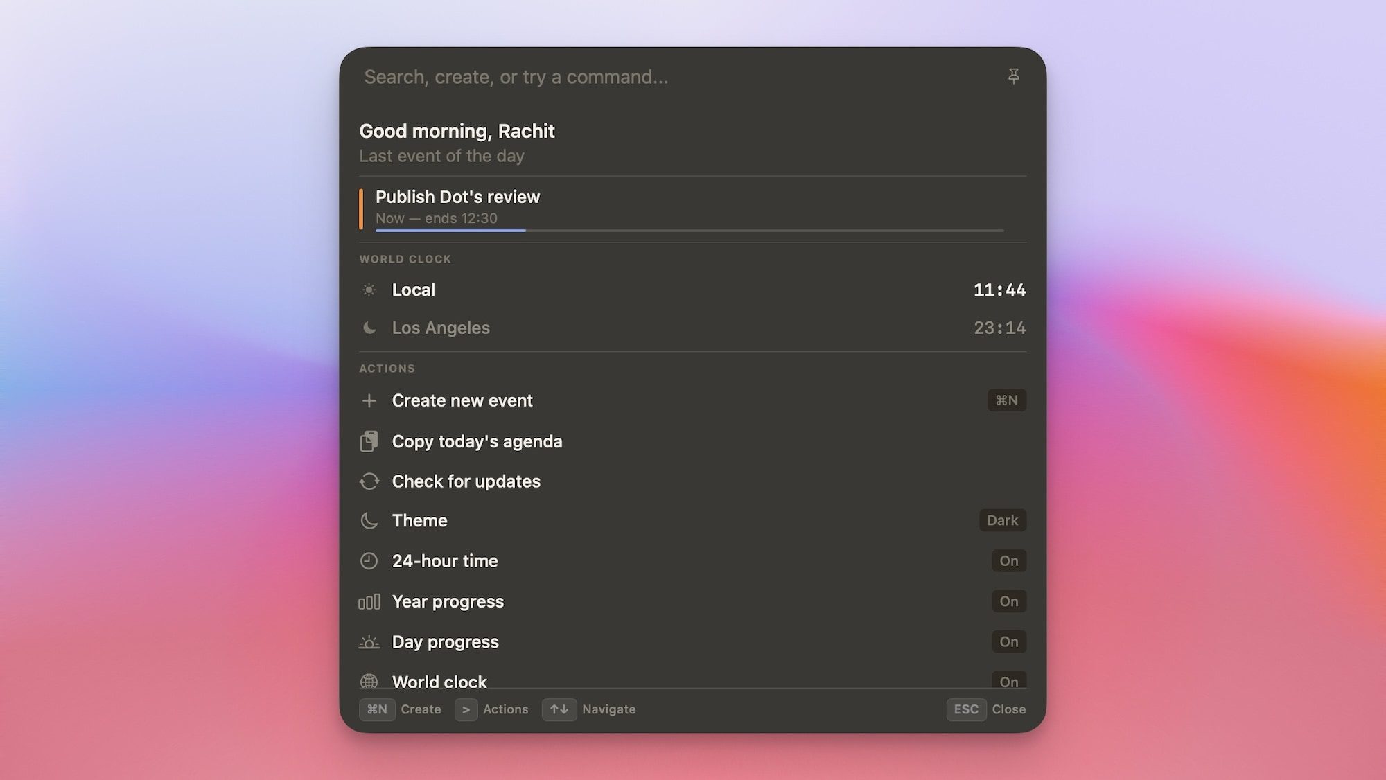 Dot command bar