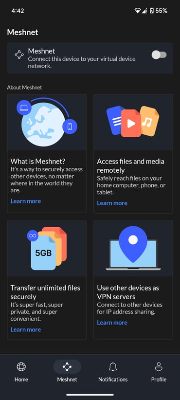 Meshnet on the NordVPN app.