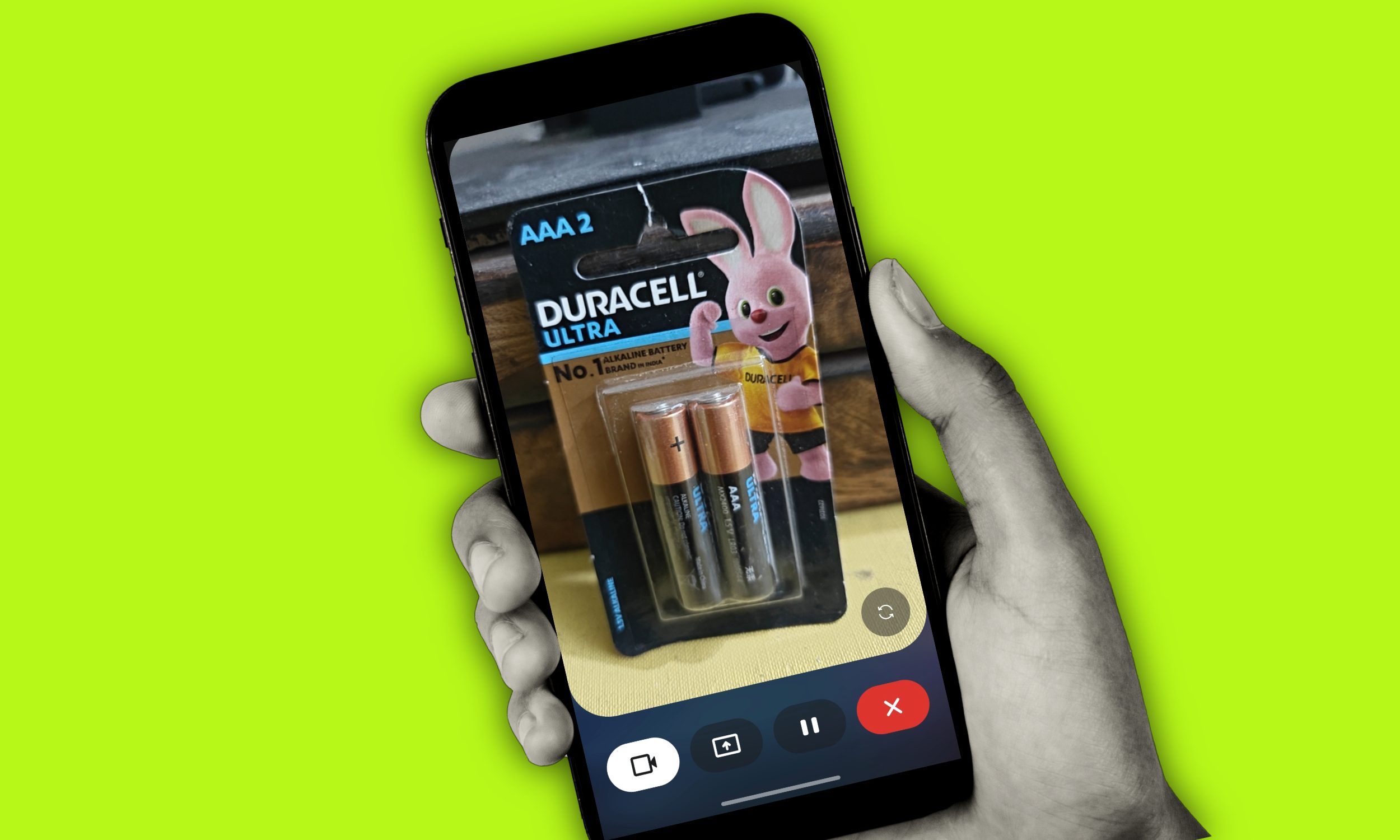 Duracell battery scan using Gemini Live with camera and screen sharing.