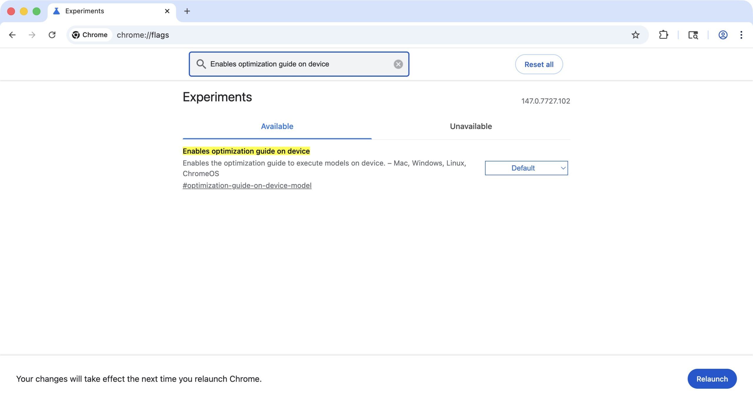 Google Chrome flags page
