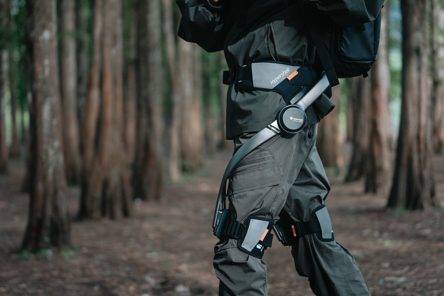 A person wearing the Hypershell X exoskeleton.