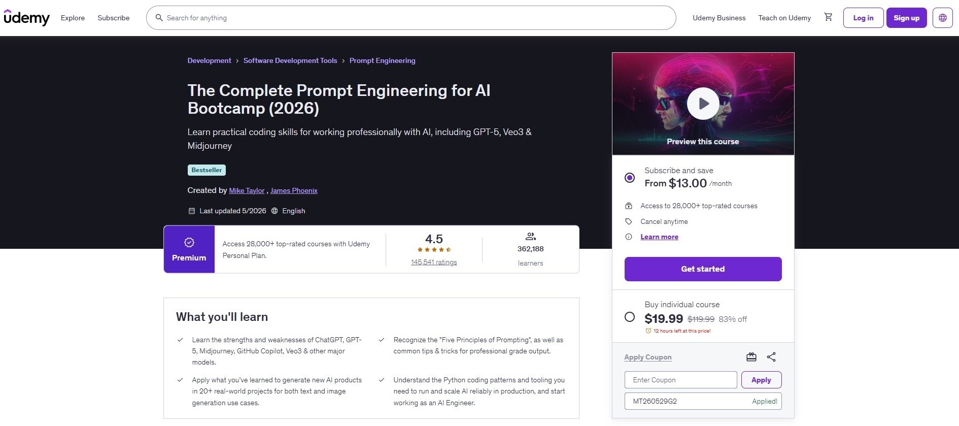 The Complete Prompt Engineering for AI Bootcamp (2026) screenshot