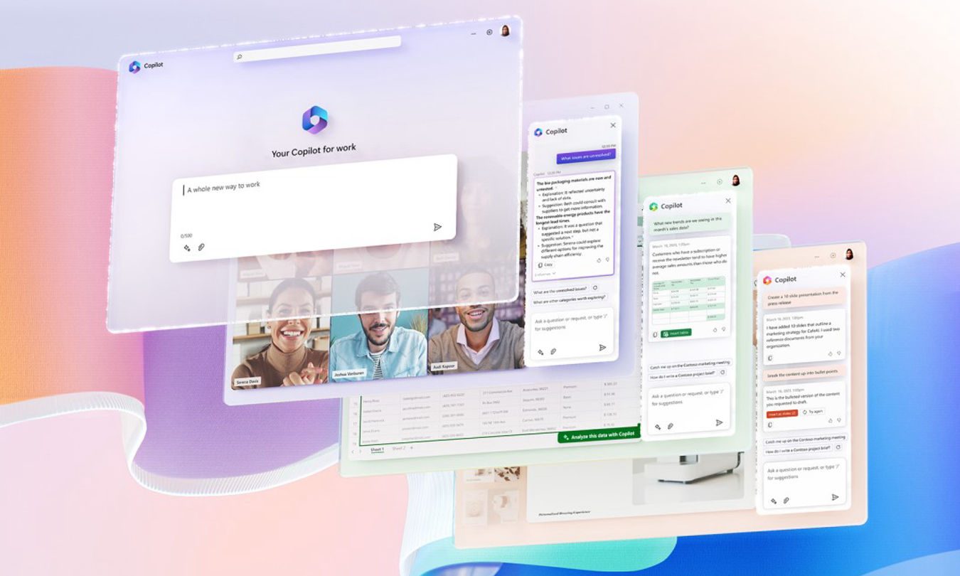 Multiple screens showing Microsoft Copilot