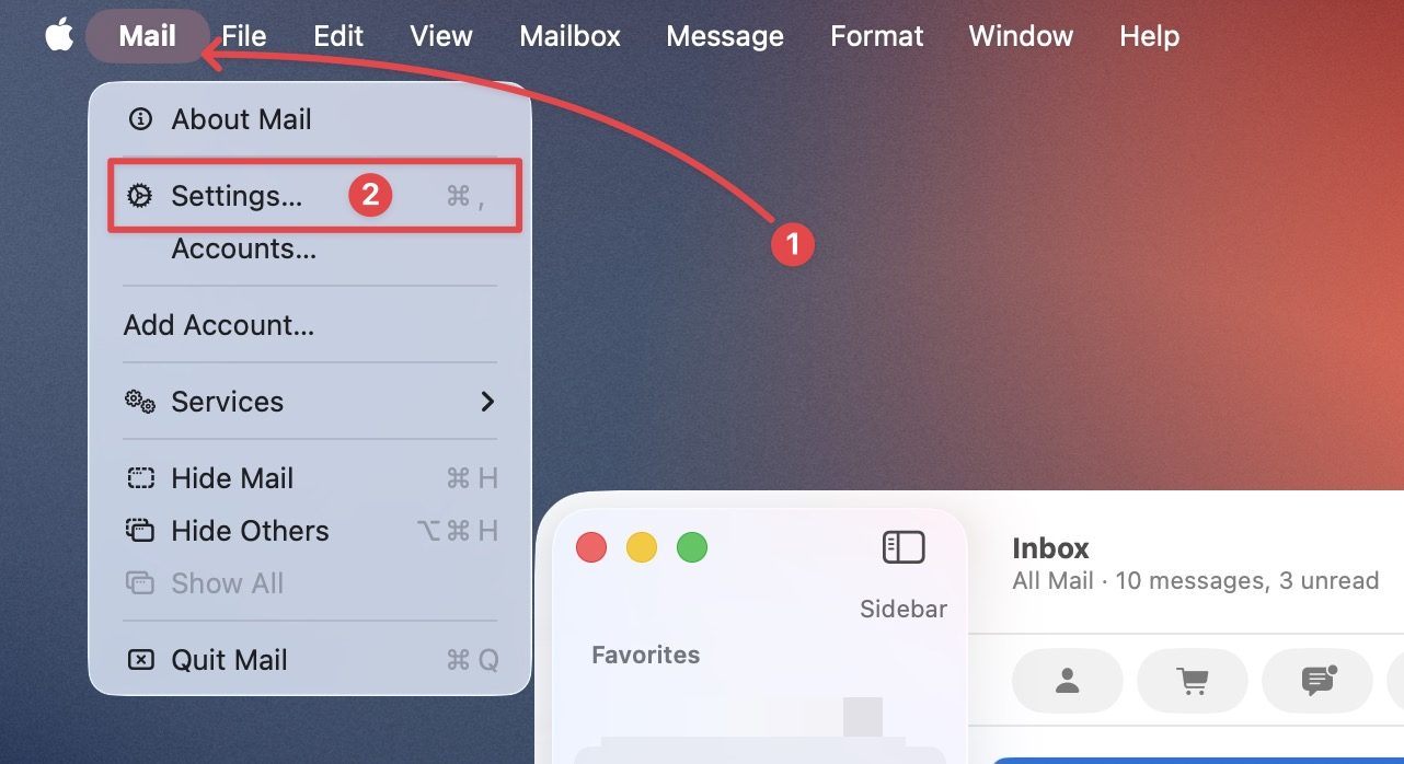 Opening mail app settings