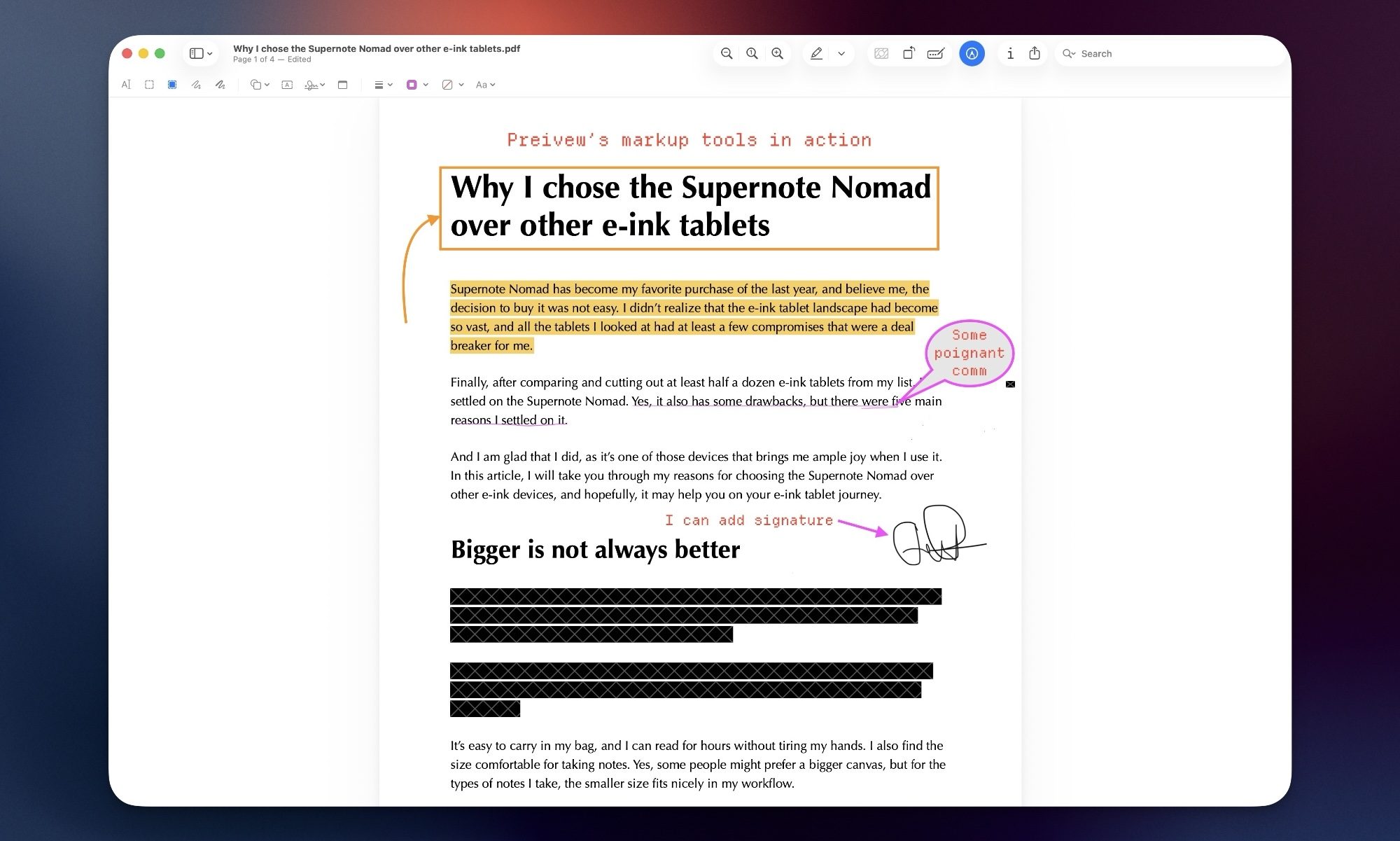 Preview app markup tools