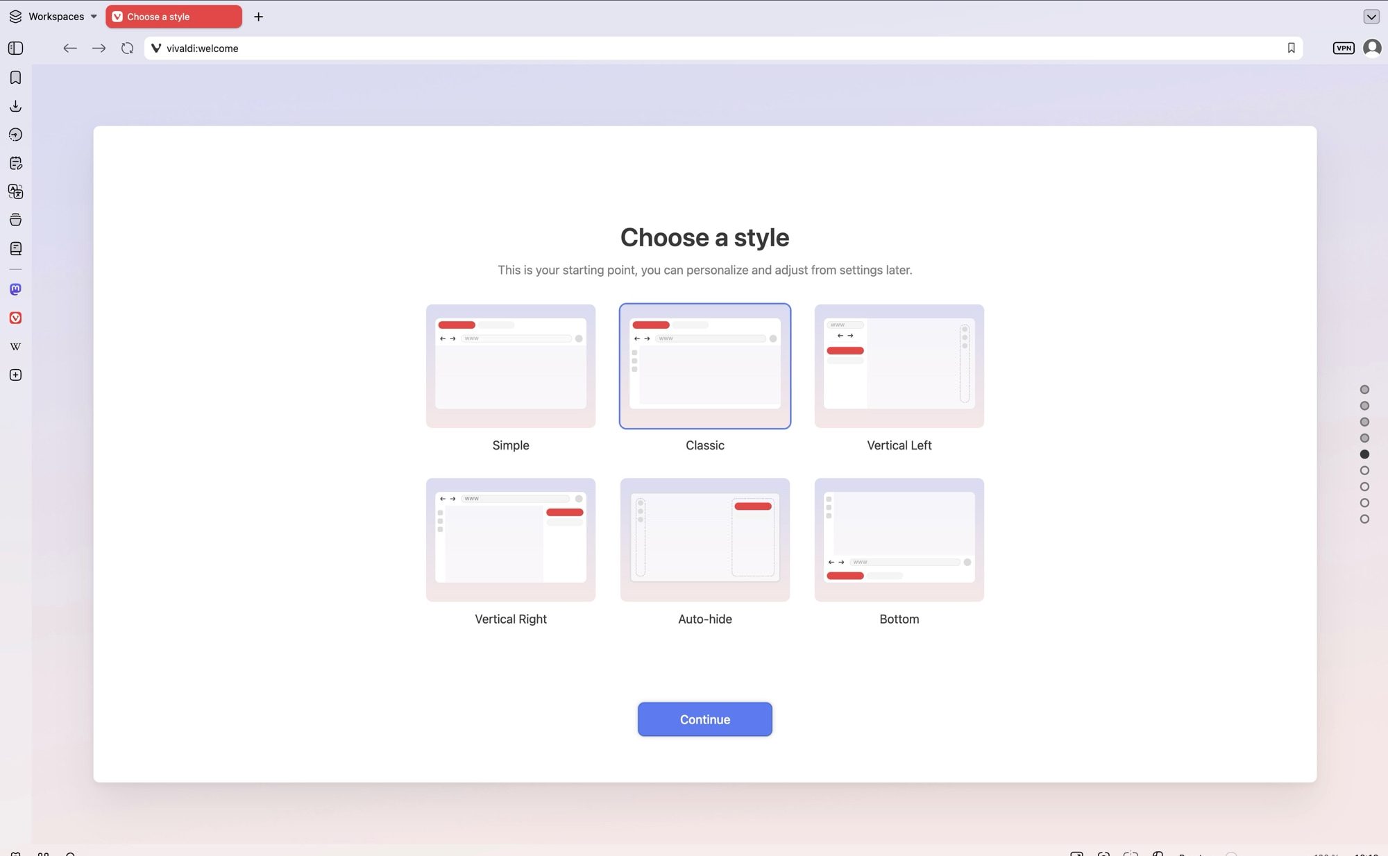 Vivaldi layout optons