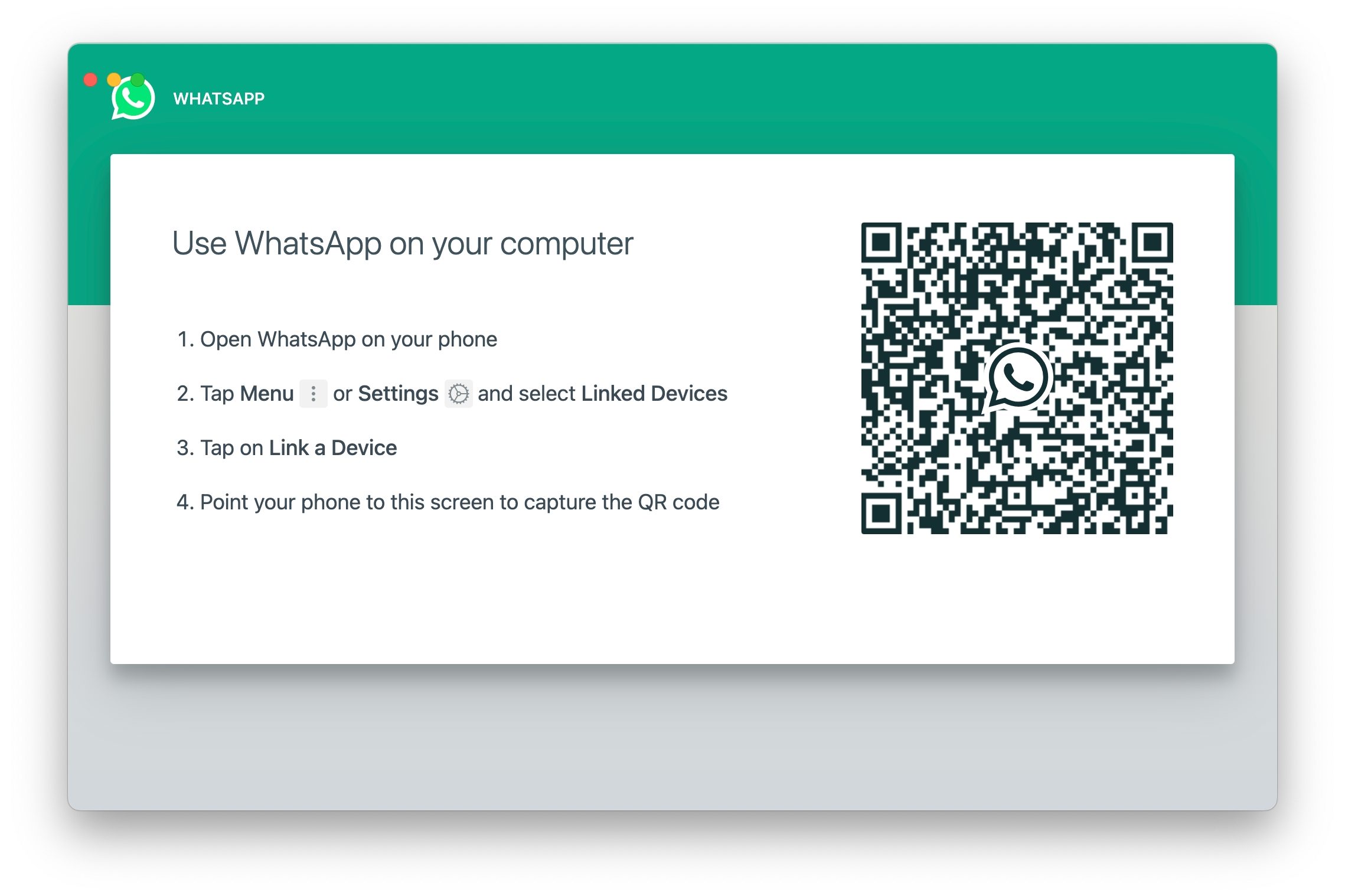 WhatsApp Setup Screen on Mac.