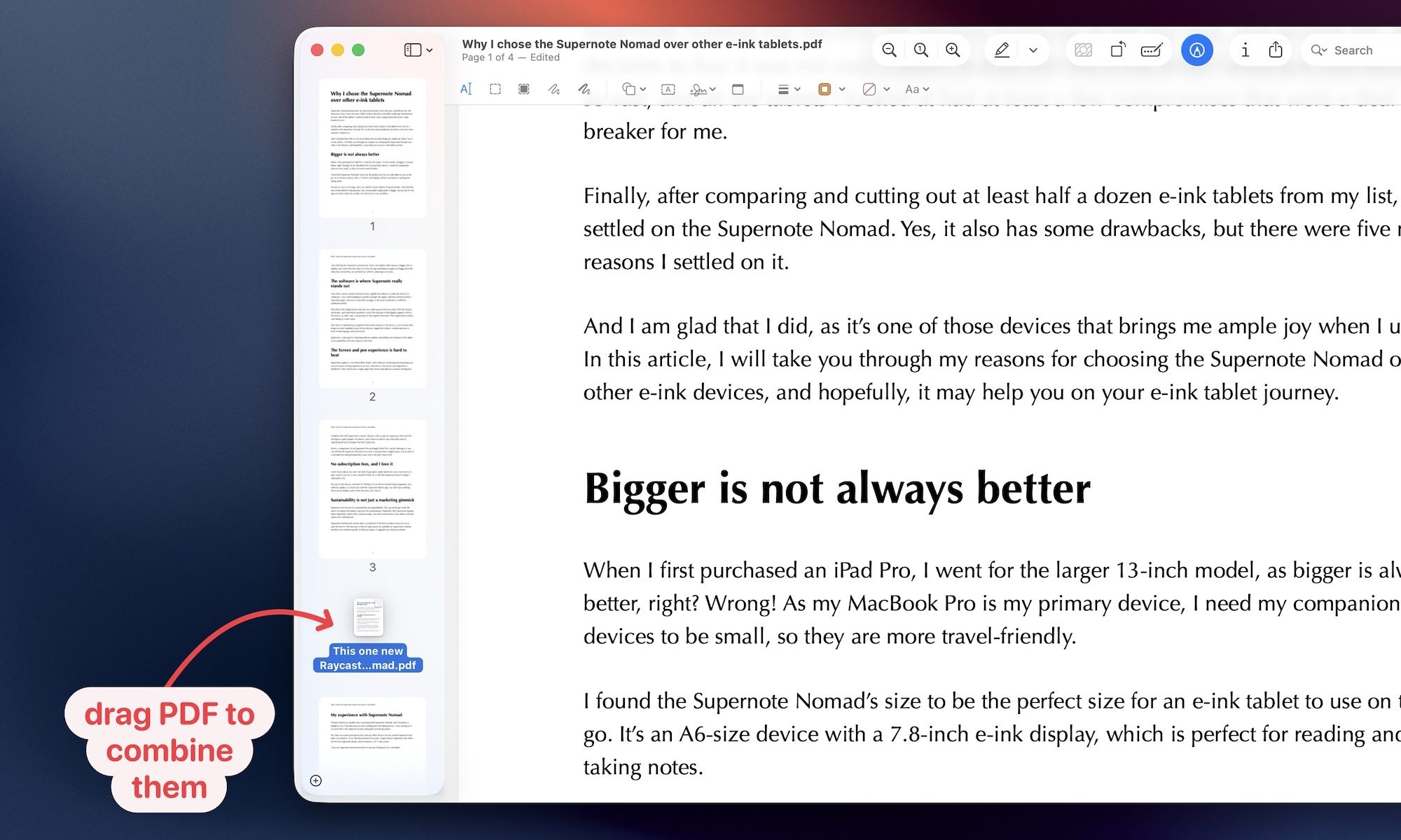 Combining PDFs using Preview app on Mac