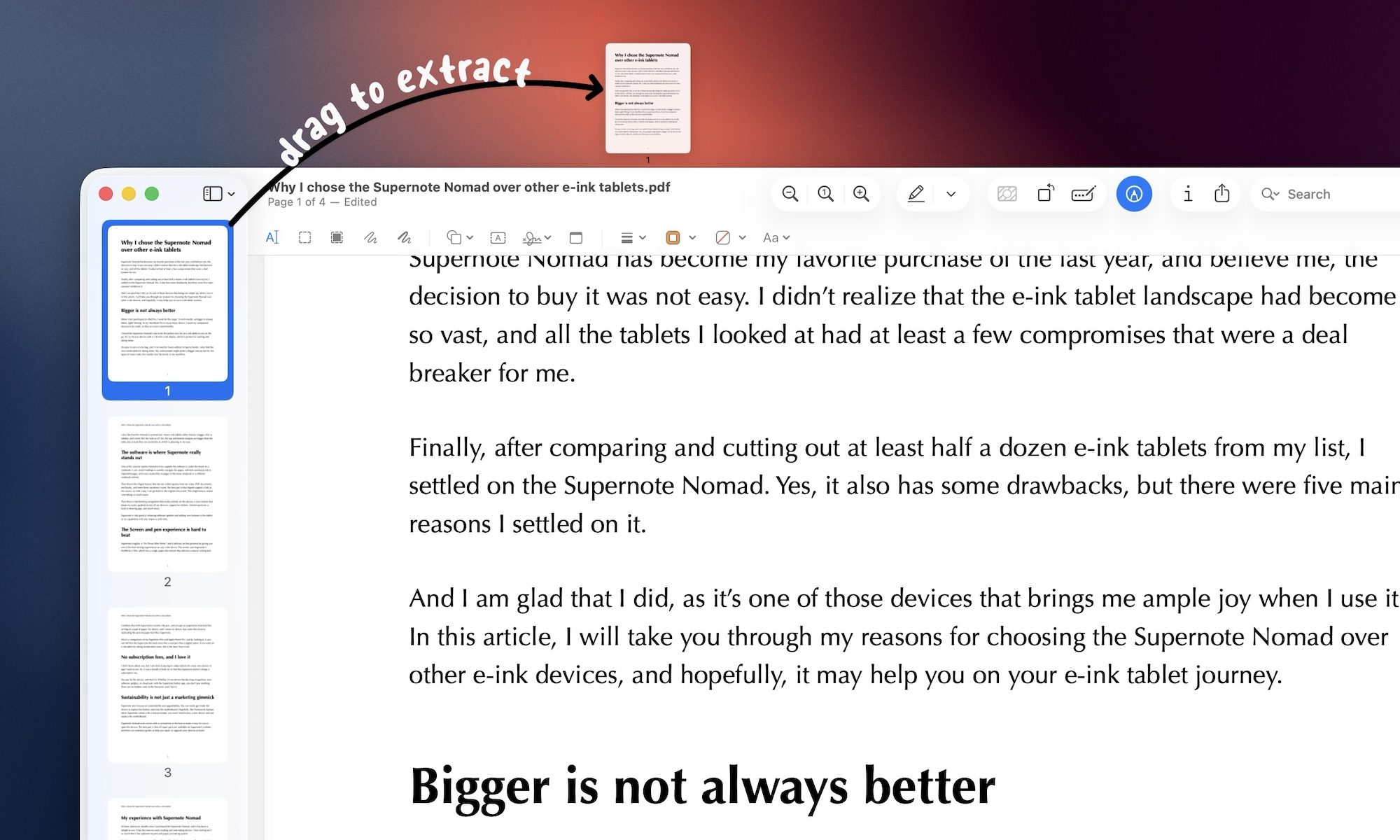 dragging a page out of a PDF document
