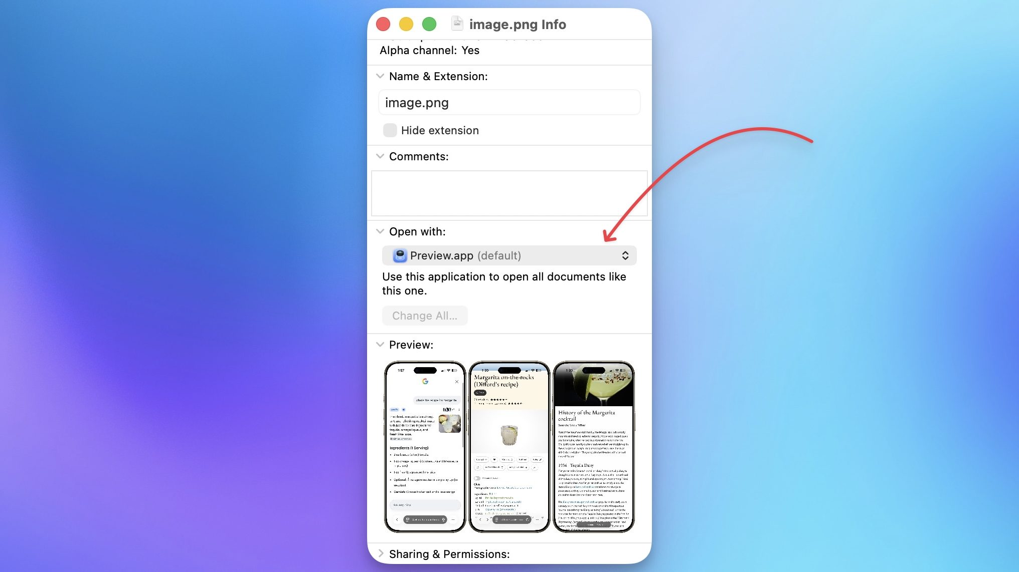 get info panel in macOS
