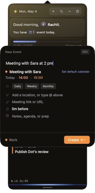 natural language event creation in dot